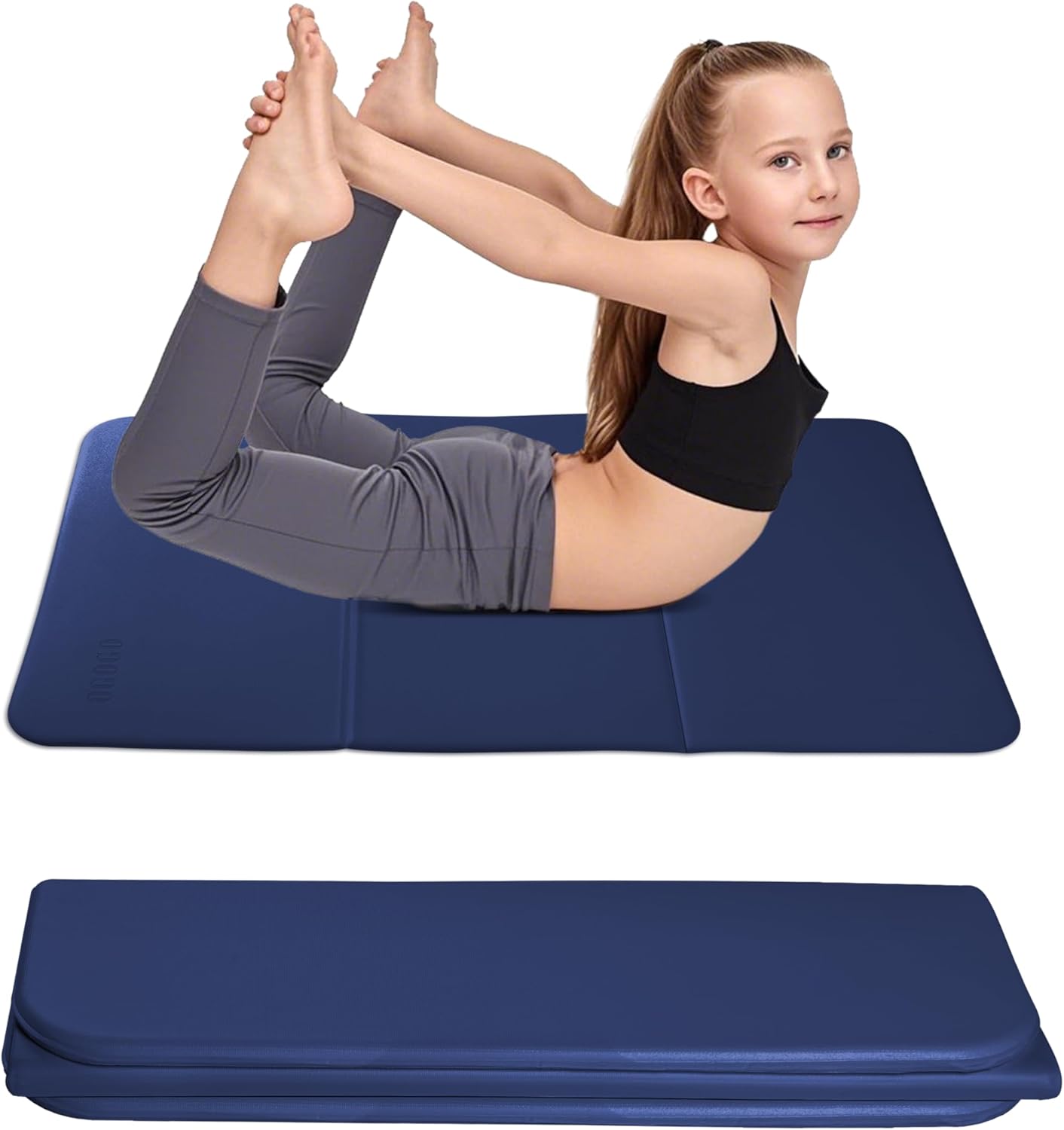 Kids Yoga Mat Extra Thick 2/5 Inches,Portable Folding Exercise Mat(41.7"x24.4") for Children, Non-Slip POE Material, Lightweight & Eco-Friendly,Multi-Purpose Mini Yoga Mats for Travel or Child Sports Dark Navy Blue