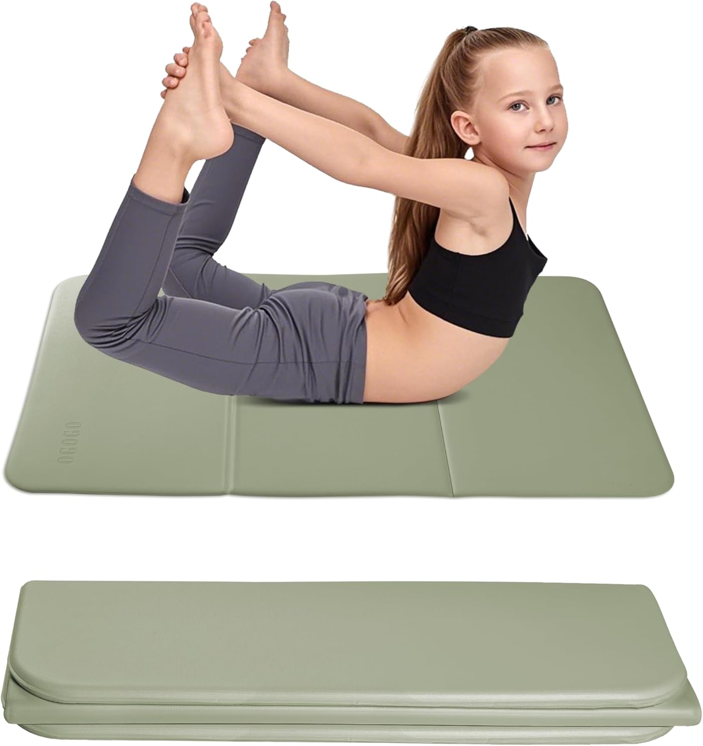 Kids Yoga Mat Extra Thick 2/5 Inches,Portable Folding Exercise Mat(41.7"x24.4") for Children, Non-Slip POE Material, Lightweight & Eco-Friendly,Multi-Purpose Mini Yoga Mats for Travel or Child Sports Dark  Green
