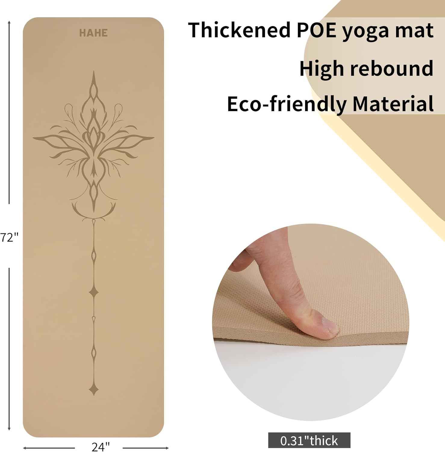 Yoga Mat Thick (8MM,1/3"), Eco-Friendly POE Non Slip Yoga Mat, High Rebound & Shock Absorption, Anti-Tear & Sweat-Resistant for Yoga, Fitness, Home, Workouts, Large Pilates Mats 72"x24" with Carrying Strap