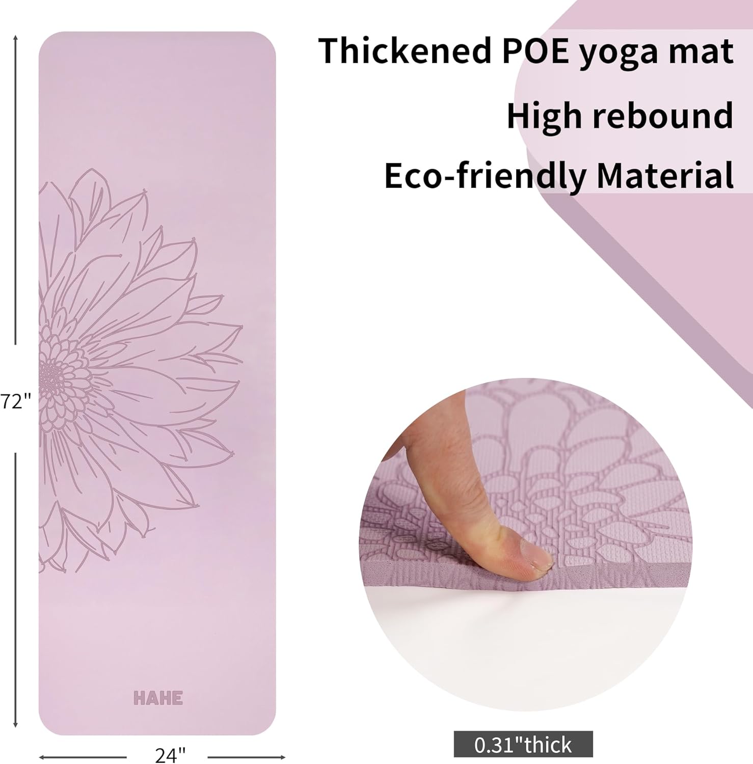 Yoga Mat Thick (8MM,1/3"), Eco-Friendly POE Non Slip Yoga Mat, High Rebound & Shock Absorption, Anti-Tear & Sweat-Resistant for Yoga, Fitness, Home, Workouts, Large Pilates Mats 72"x24" with Carrying Strap