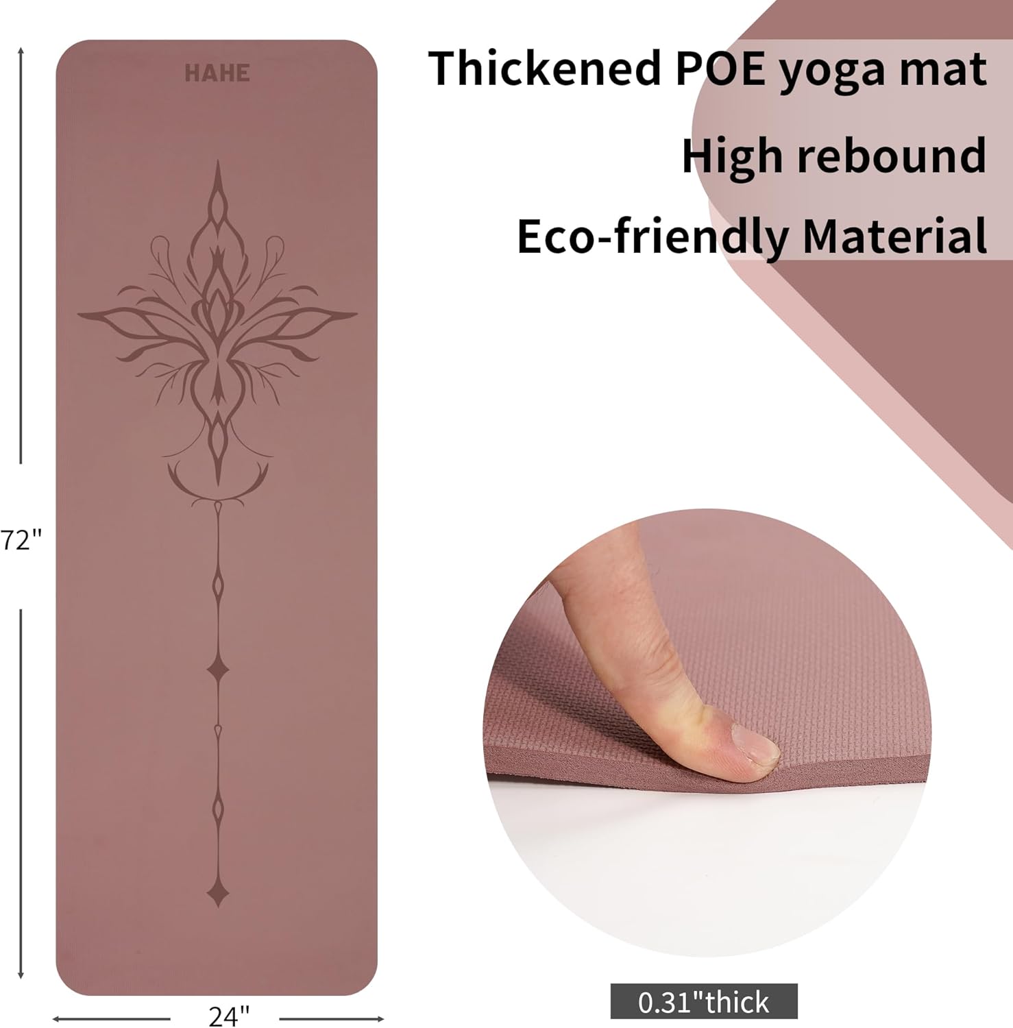 Yoga Mat Thick (8MM,1/3"), Eco-Friendly POE Non Slip Yoga Mat, High Rebound & Shock Absorption, Anti-Tear & Sweat-Resistant for Yoga, Fitness, Home, Workouts, Large Pilates Mats 72"x24" with Carrying Strap