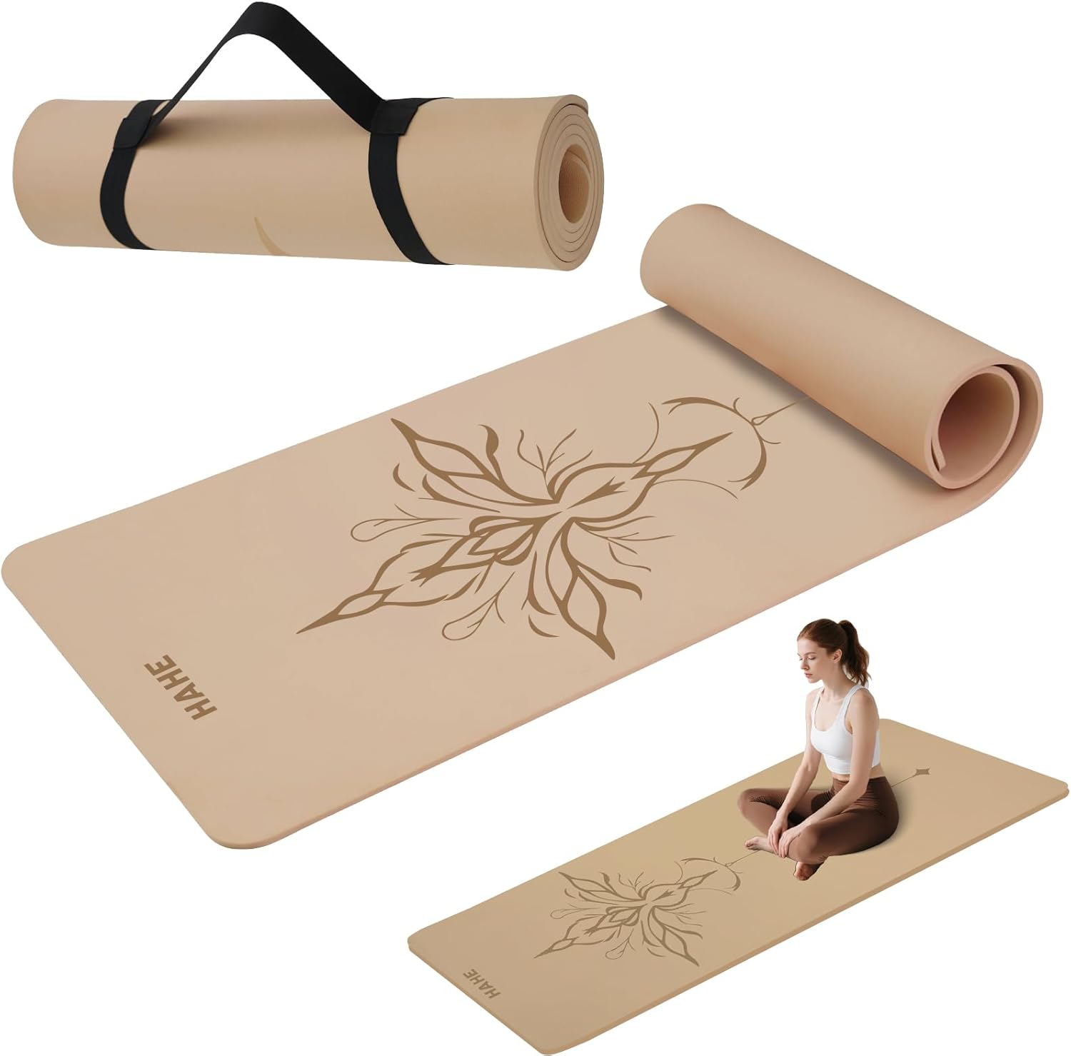 Yoga Mat Thick (8MM,1/3"), Eco-Friendly POE Non Slip Yoga Mat, High Rebound & Shock Absorption, Anti-Tear & Sweat-Resistant for Yoga, Fitness, Home, Workouts, Large Pilates Mats 72"x24" with Carrying Strap