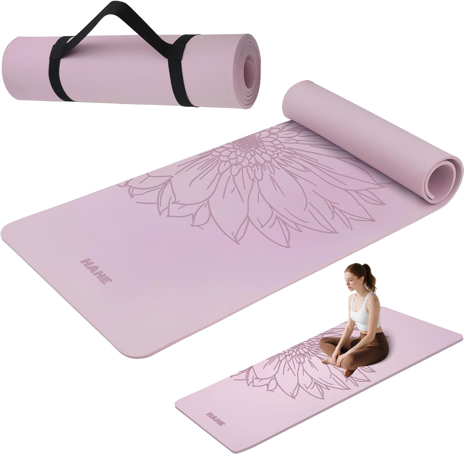 Yoga Mat Thick (8MM,1/3"), Eco-Friendly POE Non Slip Yoga Mat, High Rebound & Shock Absorption, Anti-Tear & Sweat-Resistant for Yoga, Fitness, Home, Workouts, Large Pilates Mats 72"x24" with Carrying Strap