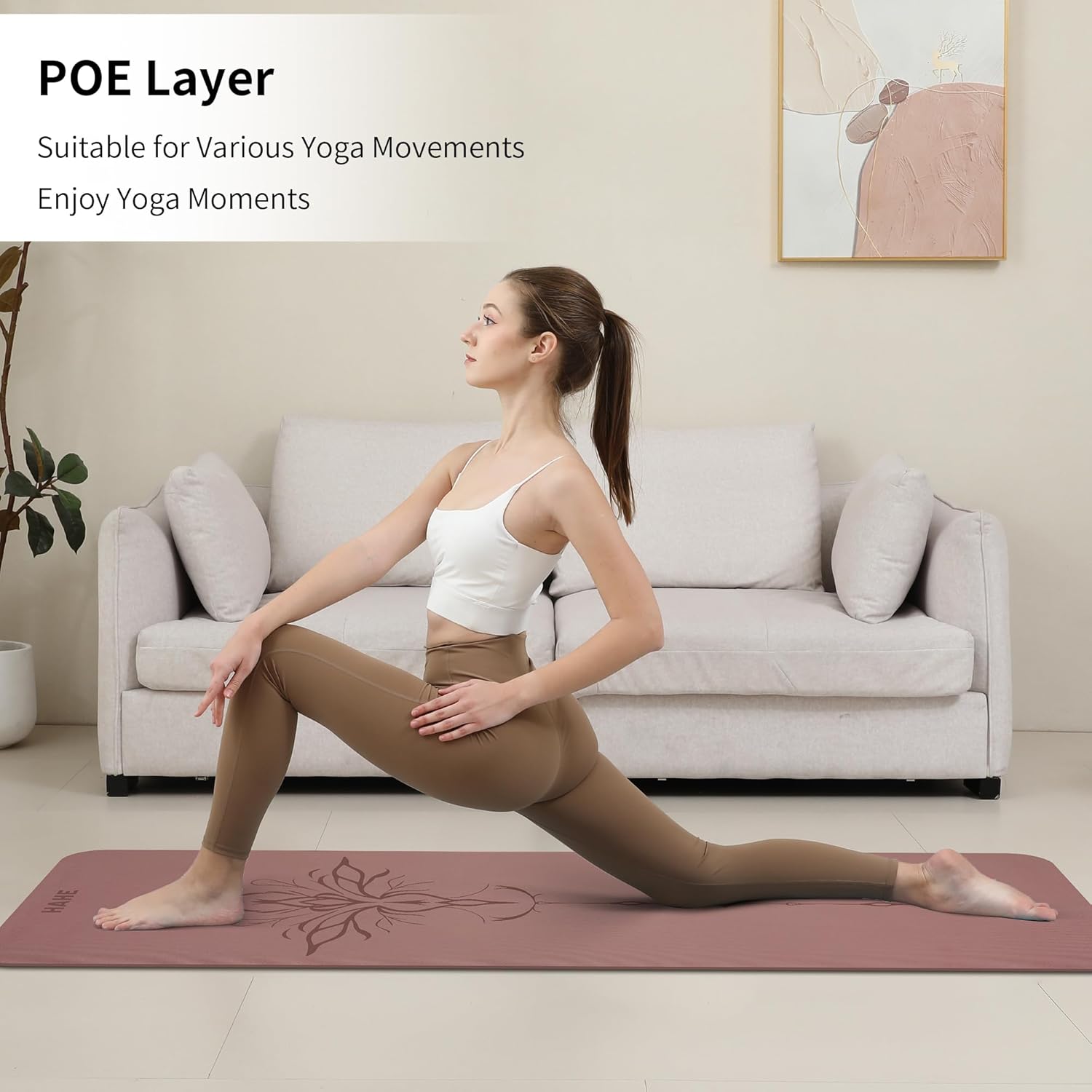 Yoga Mat Thick (8MM,1/3"), Eco-Friendly POE Non Slip Yoga Mat, High Rebound & Shock Absorption, Anti-Tear & Sweat-Resistant for Yoga, Fitness, Home, Workouts, Large Pilates Mats 72"x24" with Carrying Strap