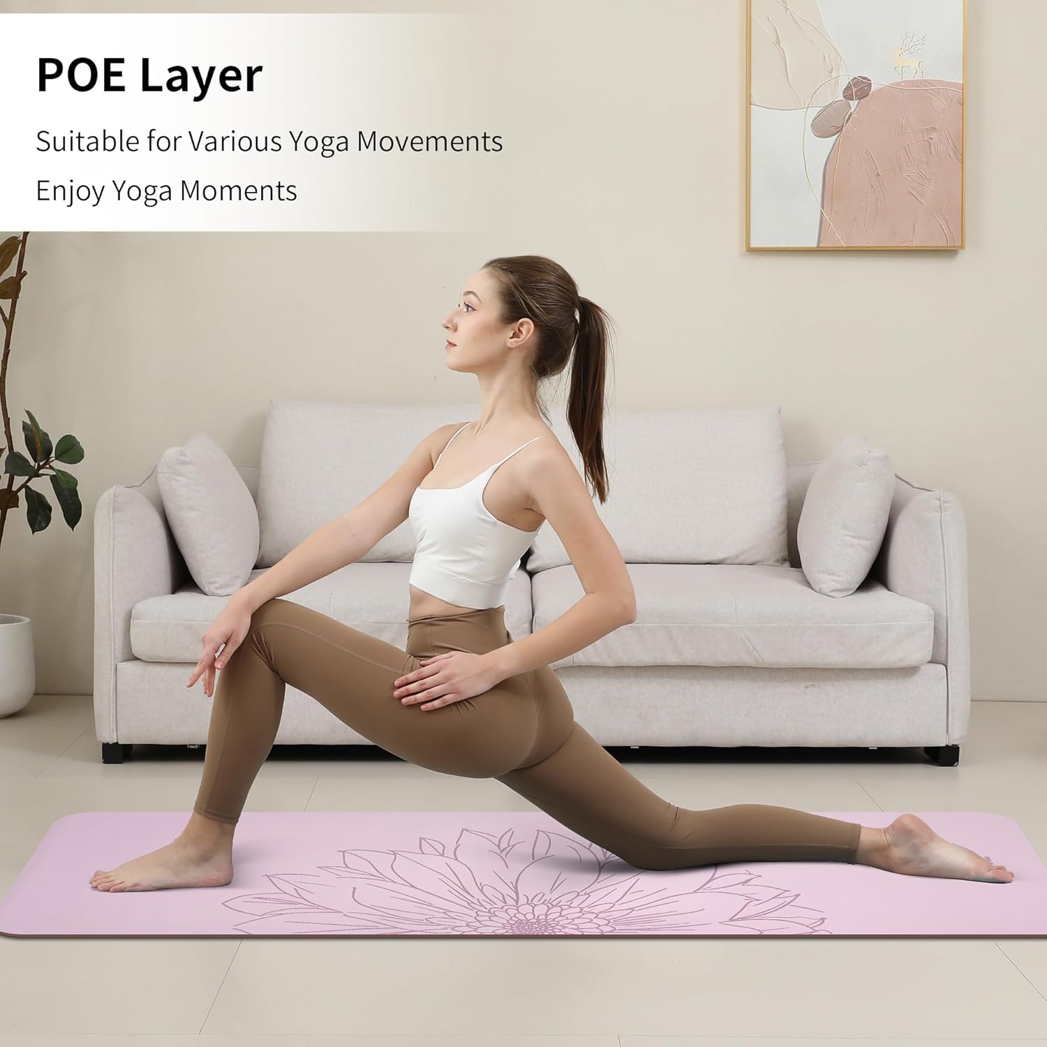 Yoga Mat Thick (8MM,1/3"), Eco-Friendly POE Non Slip Yoga Mat, High Rebound & Shock Absorption, Anti-Tear & Sweat-Resistant for Yoga, Fitness, Home, Workouts, Large Pilates Mats 72"x24" with Carrying Strap