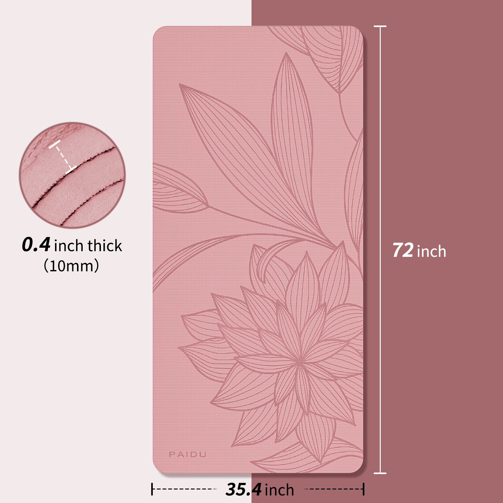 Large Yoga Mat-72’x36’x0.4’ Extra Width ＆ Thick,Comfortable,Non-Slip Exercise Mat-Works Great on All Floor for Stretching,Yoga Studio,Gym or Home Workouts