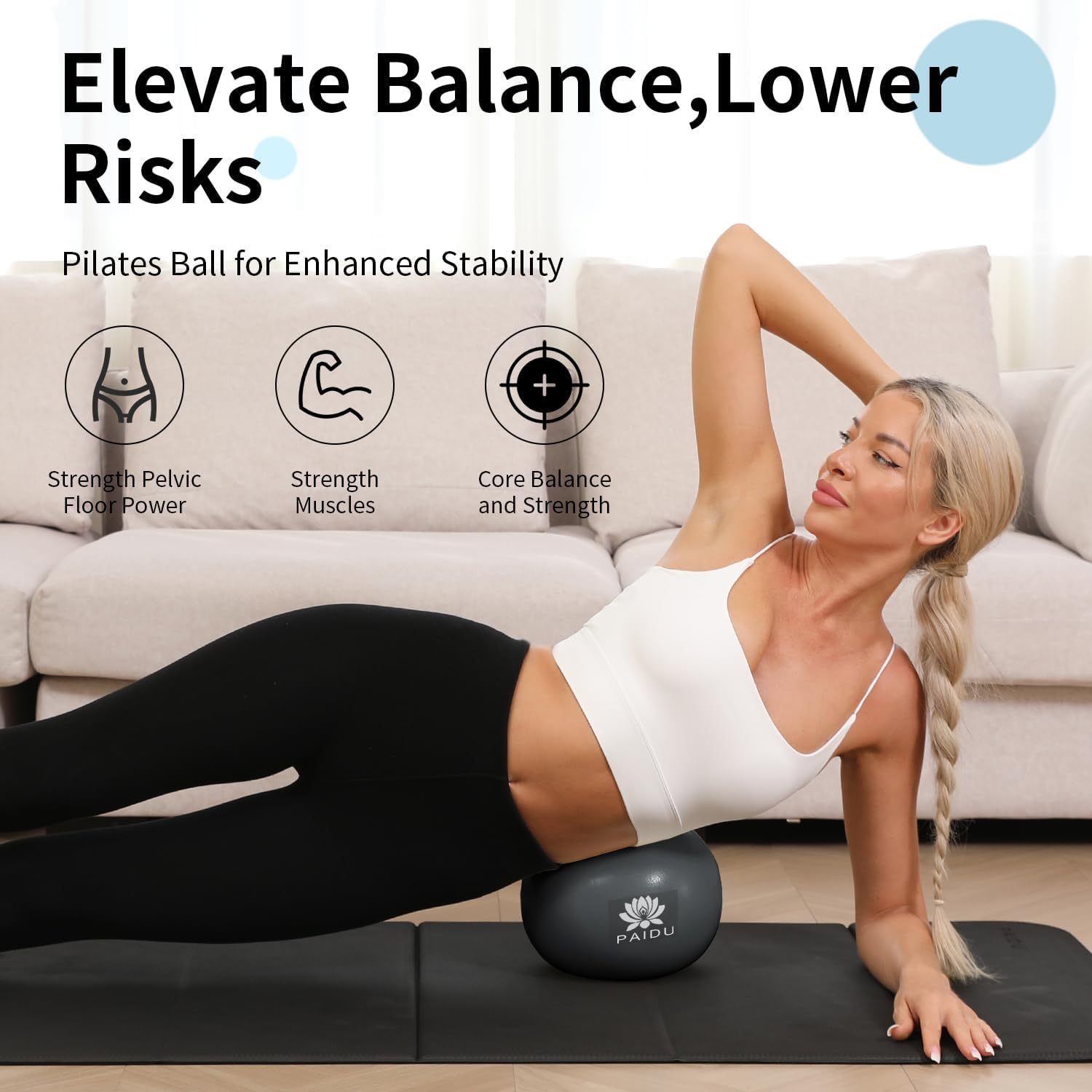 PIDO Pilates Ball 10-inch Core, Anti-Explosion and Anti-Slip Mini Yoga Balls Black