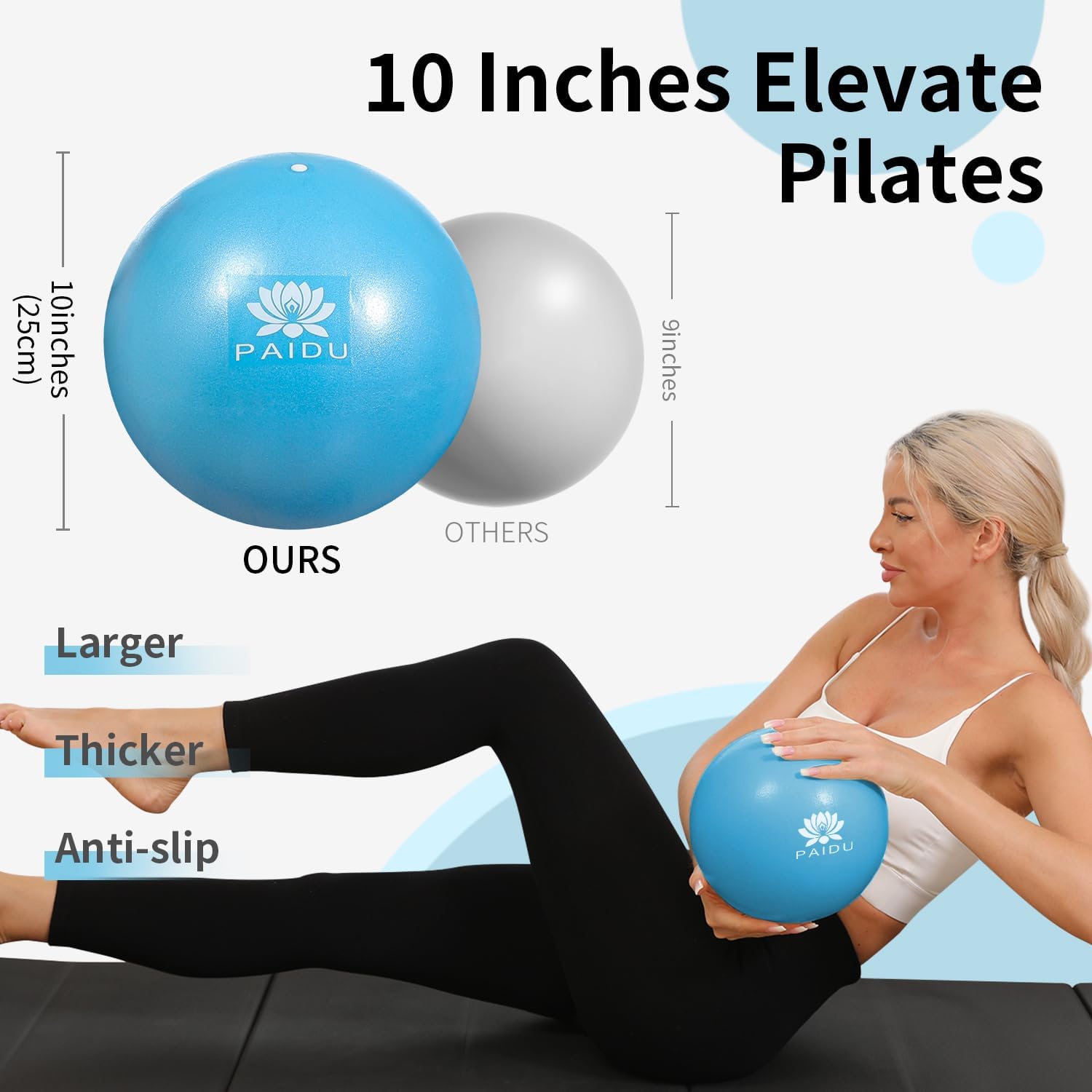 PIDO Pilates Ball 10-inch Core, Anti-Explosion and Anti-Slip Mini Yoga Balls blue