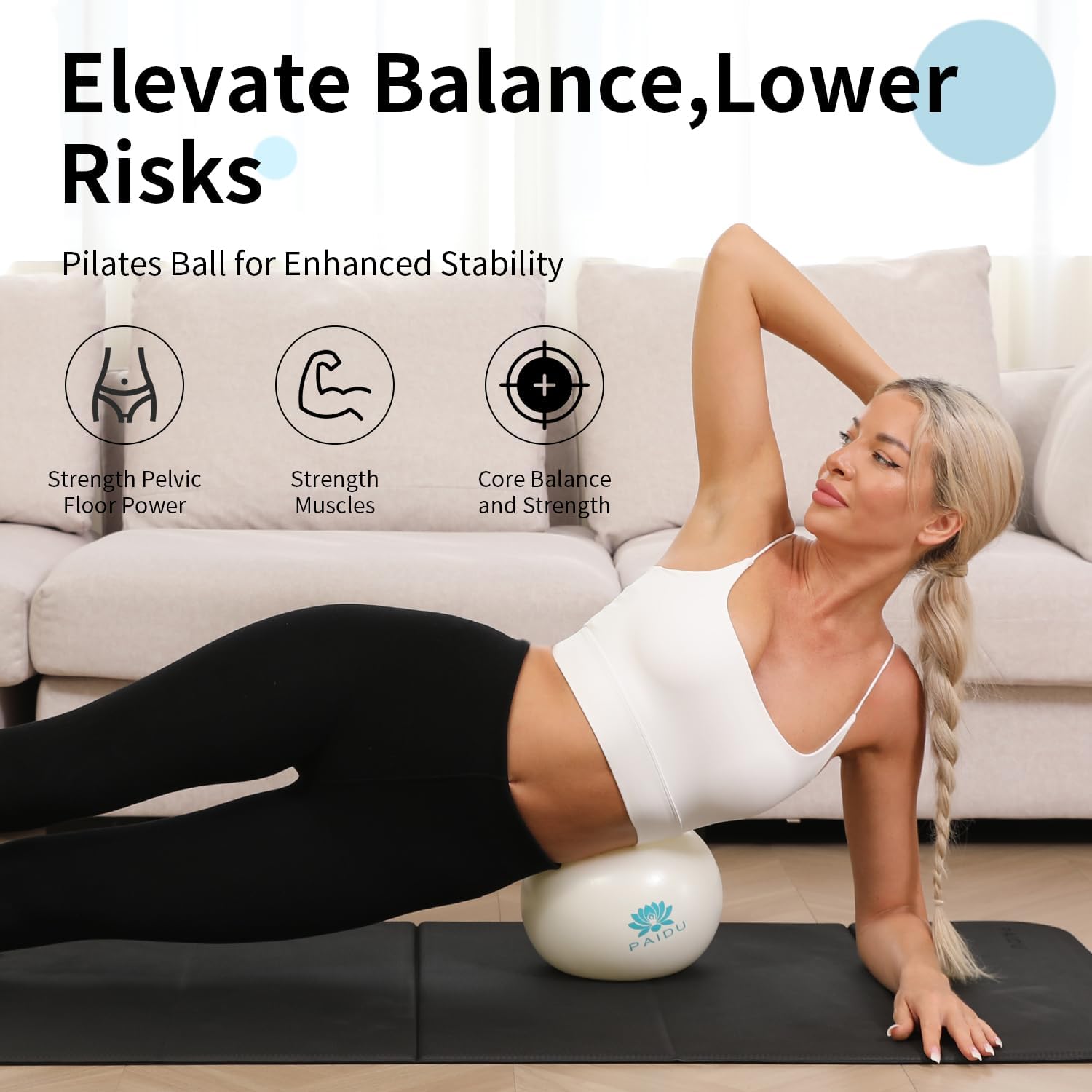 PIDO Pilates Ball 10-inch Core, Anti-Explosion and Anti-Slip Mini Yoga Balls white