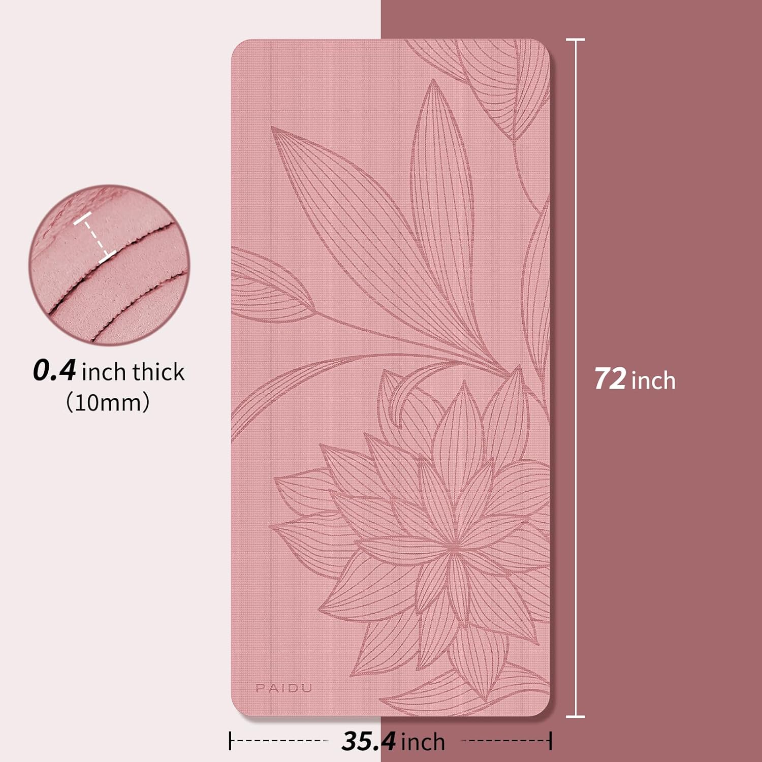 PIDO Large yoga mat extra wide and thick, comfortable non-slip exercise mat flooring for stretching, yoga studio, gym or home workout Pink