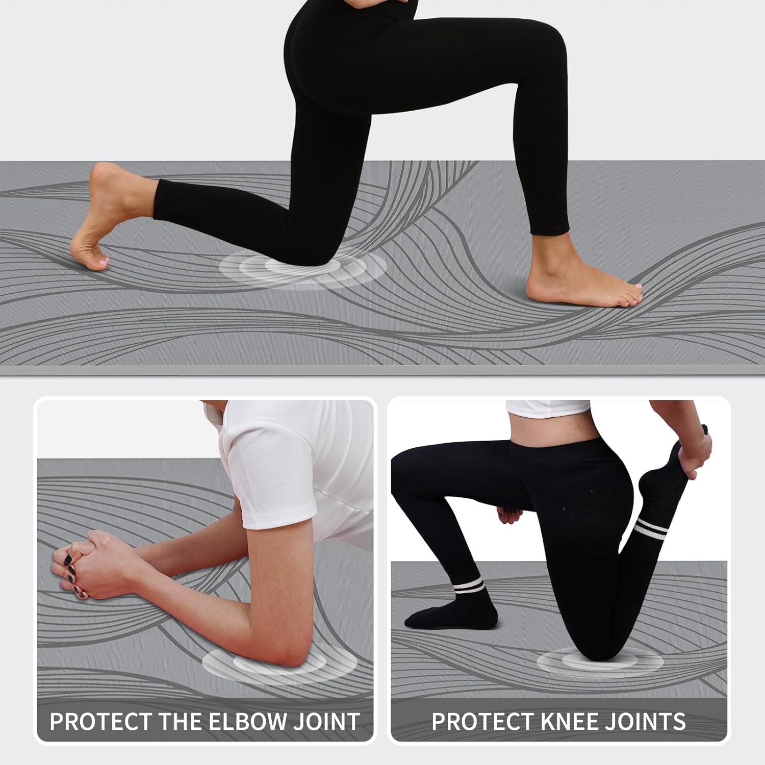 PIDO Large yoga mat extra wide and thick, comfortable non-slip exercise mat flooring for stretching, yoga studio, gym or home workout Grey