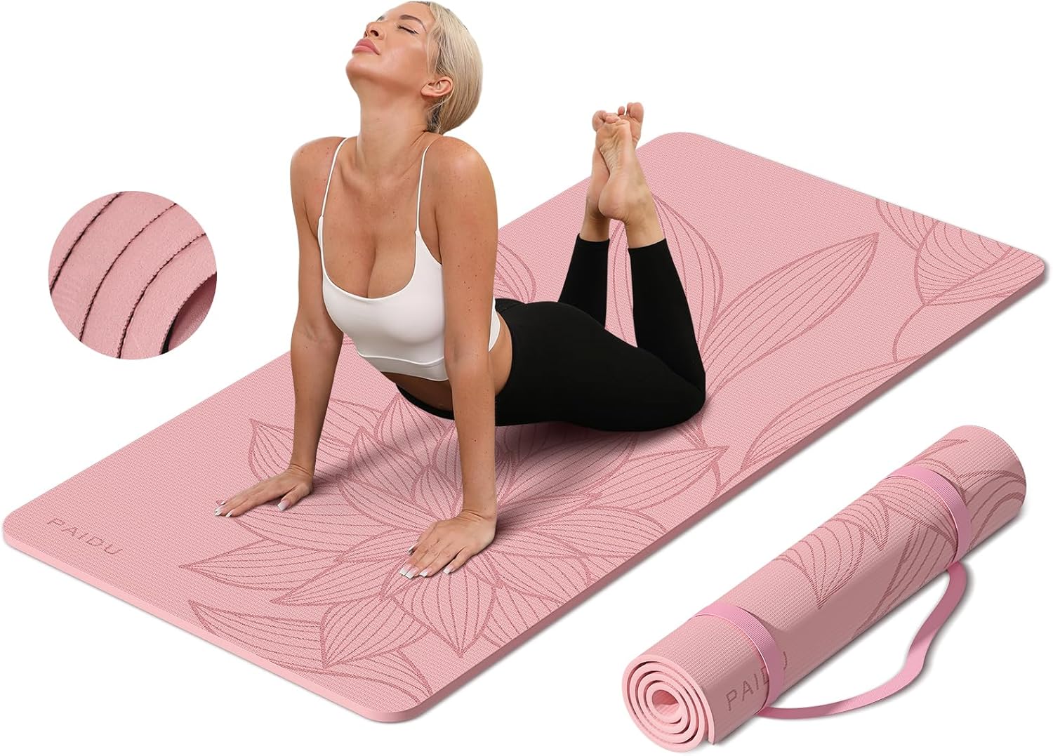 PIDO Large yoga mat extra wide and thick, comfortable non-slip exercise mat flooring for stretching, yoga studio, gym or home workout Pink