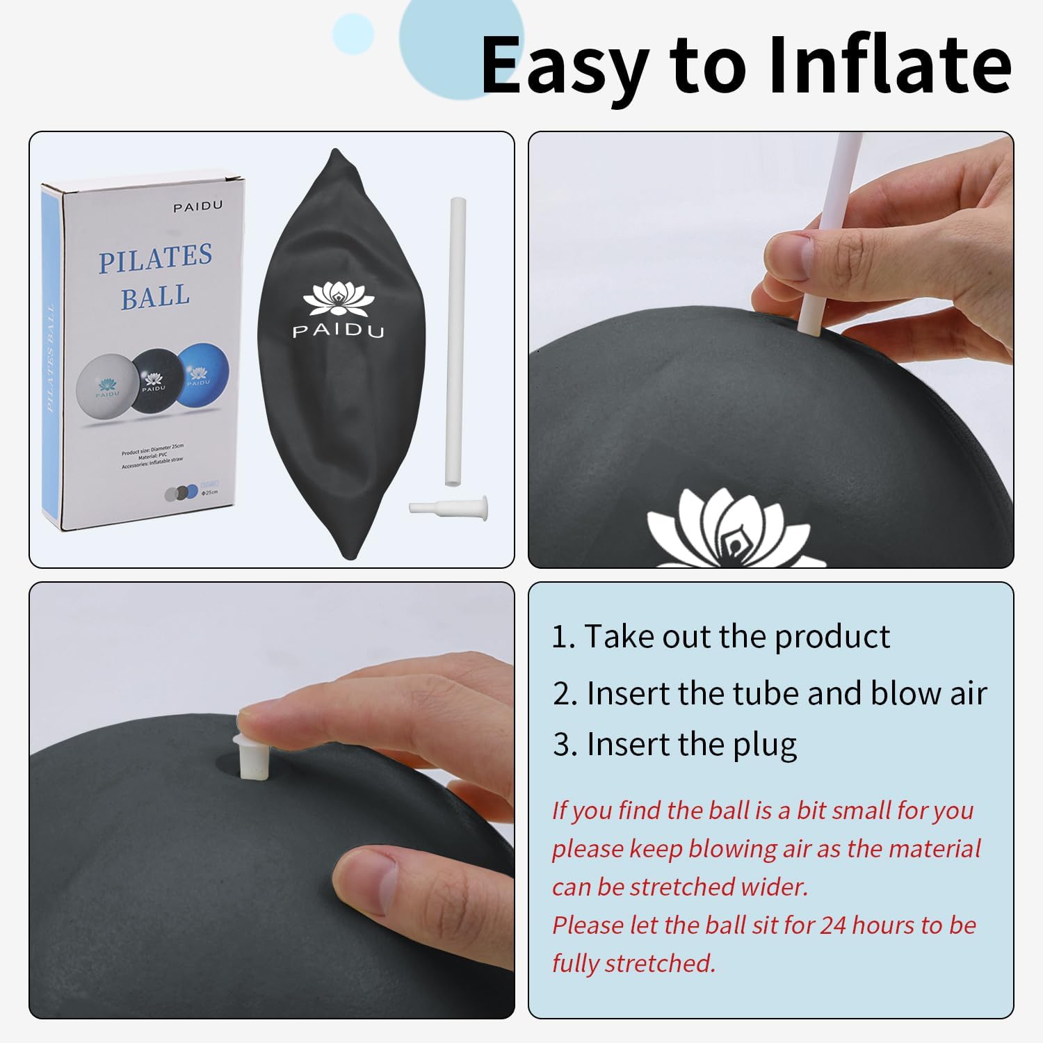 PIDO Pilates Ball 10-inch Core, Anti-Explosion and Anti-Slip Mini Yoga Balls Black