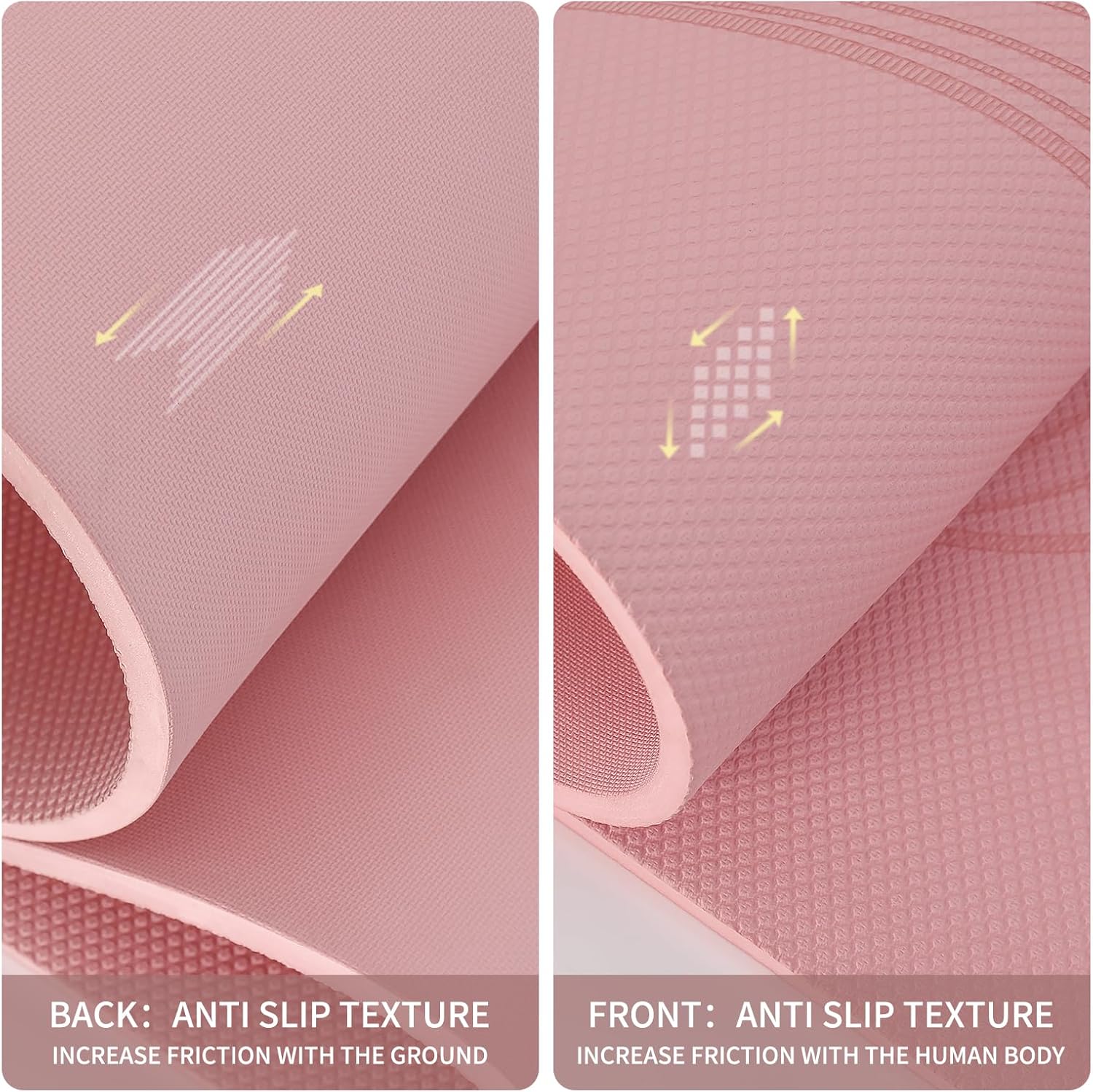 PIDO Large yoga mat extra wide and thick, comfortable non-slip exercise mat flooring for stretching, yoga studio, gym or home workout Pink