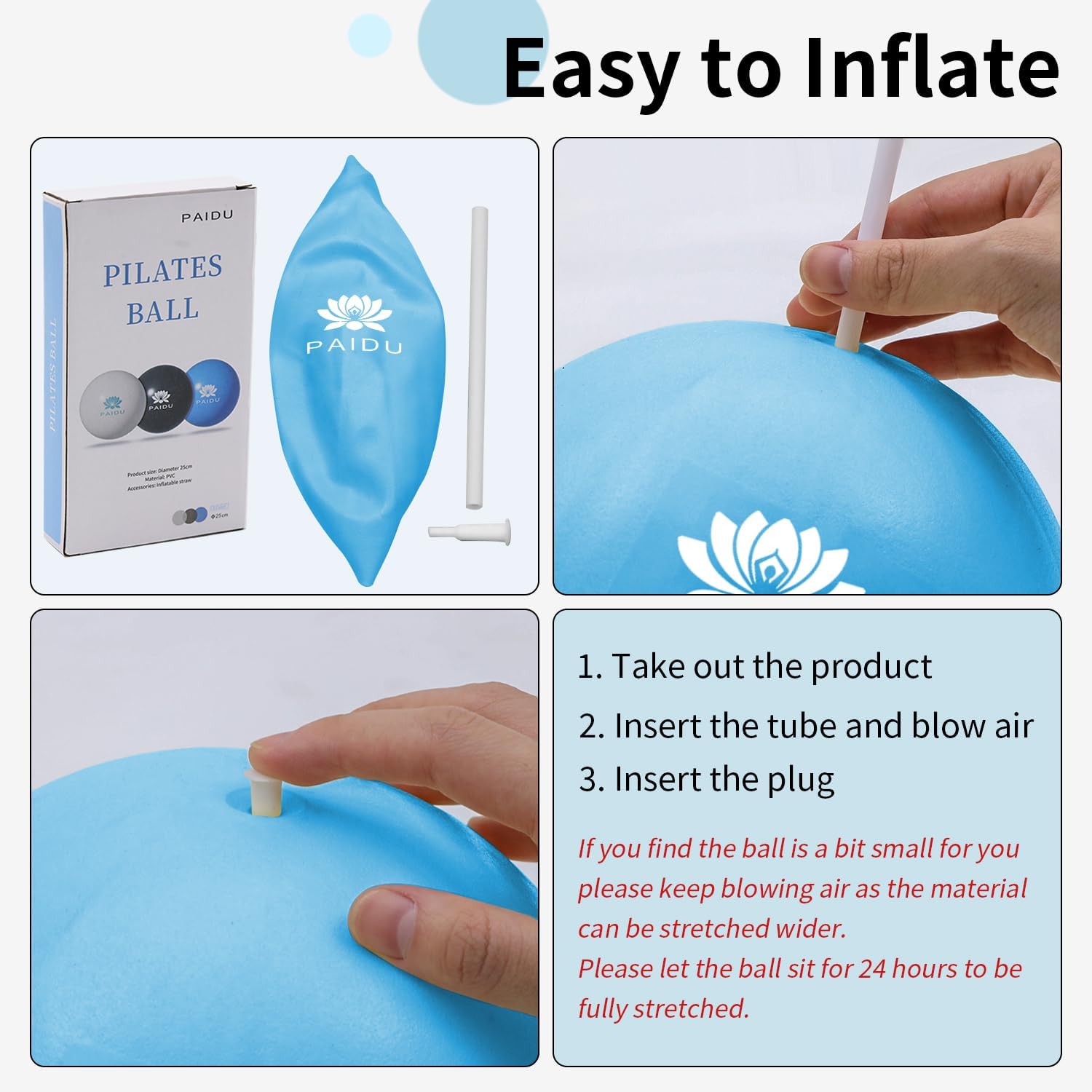 PIDO Pilates Ball 10-inch Core, Anti-Explosion and Anti-Slip Mini Yoga Balls blue