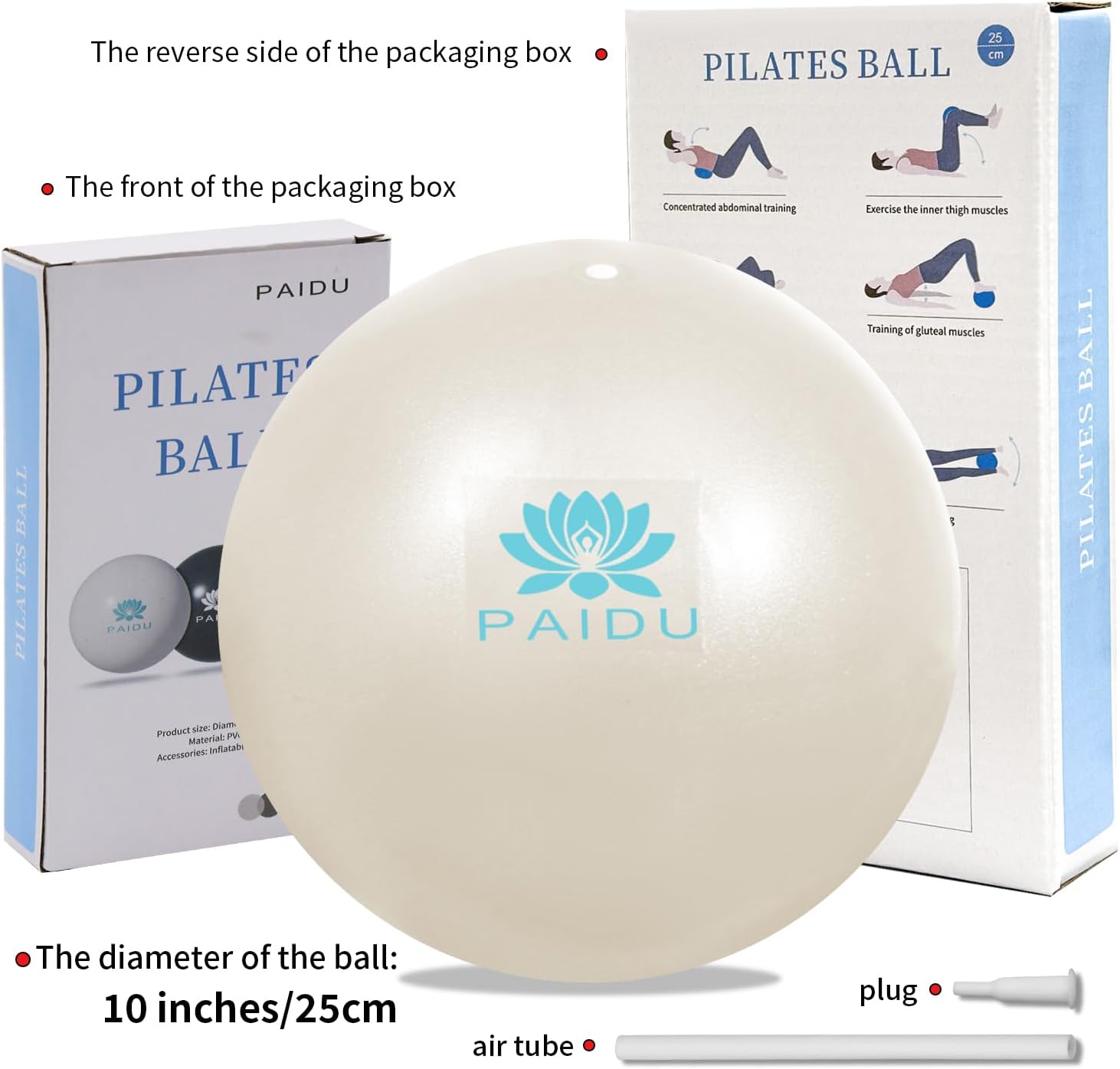 PIDO Pilates Ball 10-inch Core, Anti-Explosion and Anti-Slip Mini Yoga Balls white