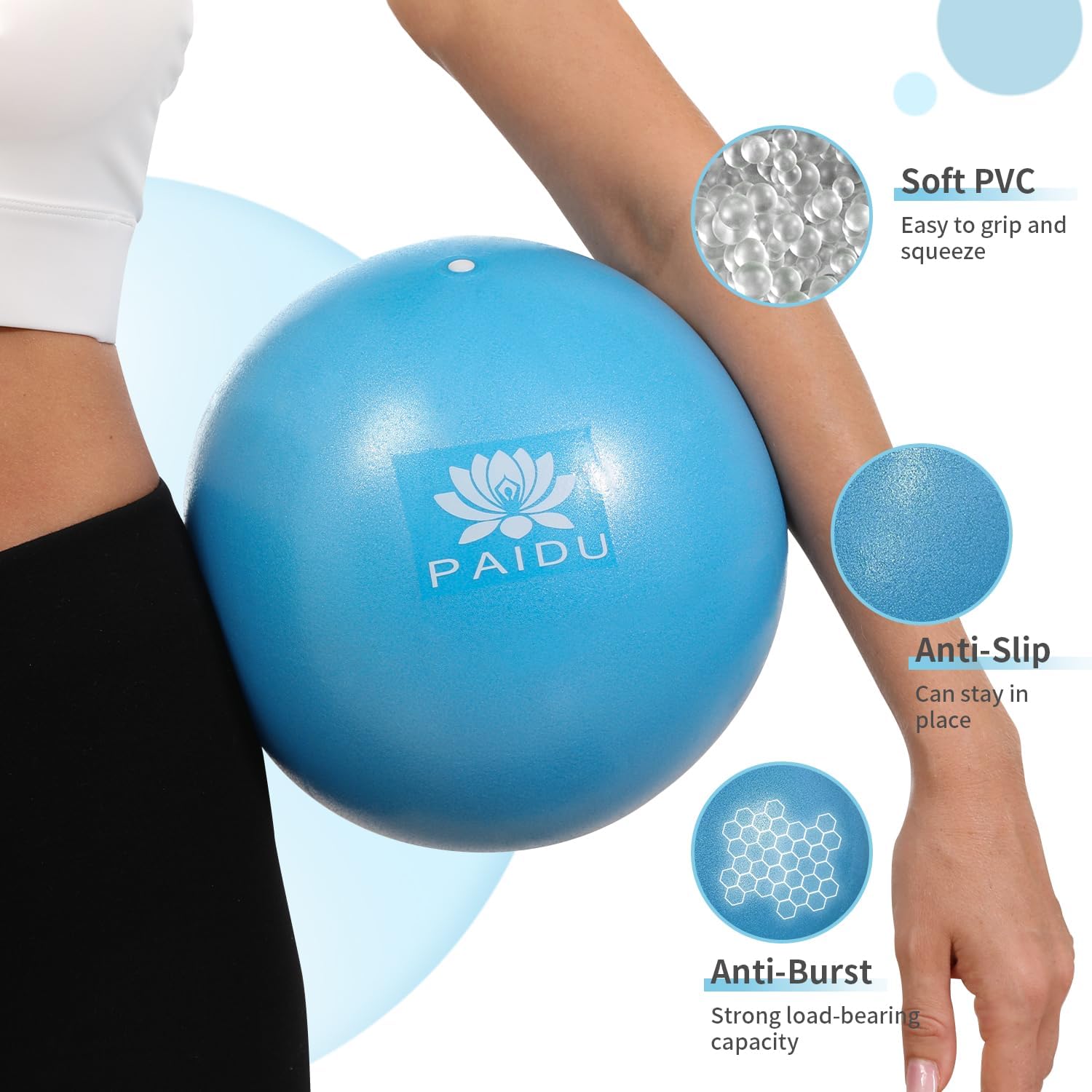 PIDO Pilates Ball 10-inch Core, Anti-Explosion and Anti-Slip Mini Yoga Balls blue