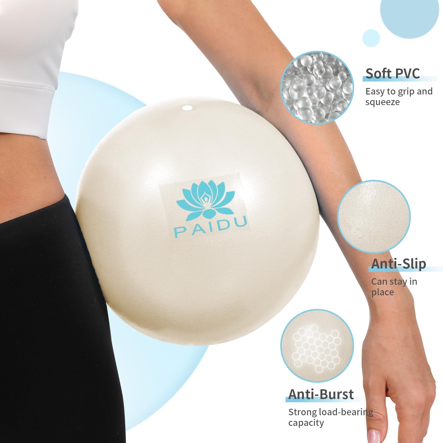 PIDO Pilates Ball 10-inch Core, Anti-Explosion and Anti-Slip Mini Yoga Balls white
