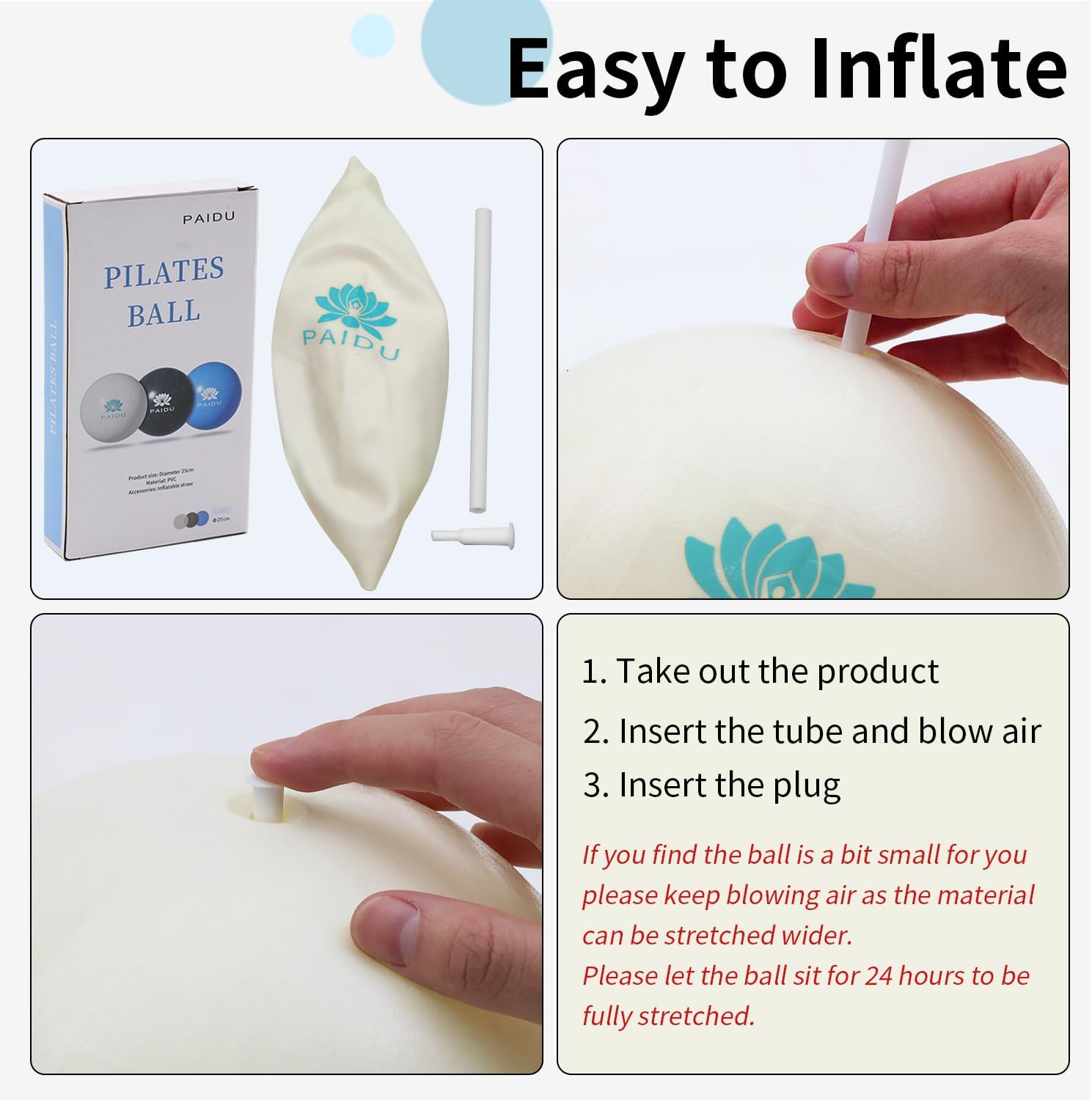 PIDO Pilates Ball 10-inch Core, Anti-Explosion and Anti-Slip Mini Yoga Balls white