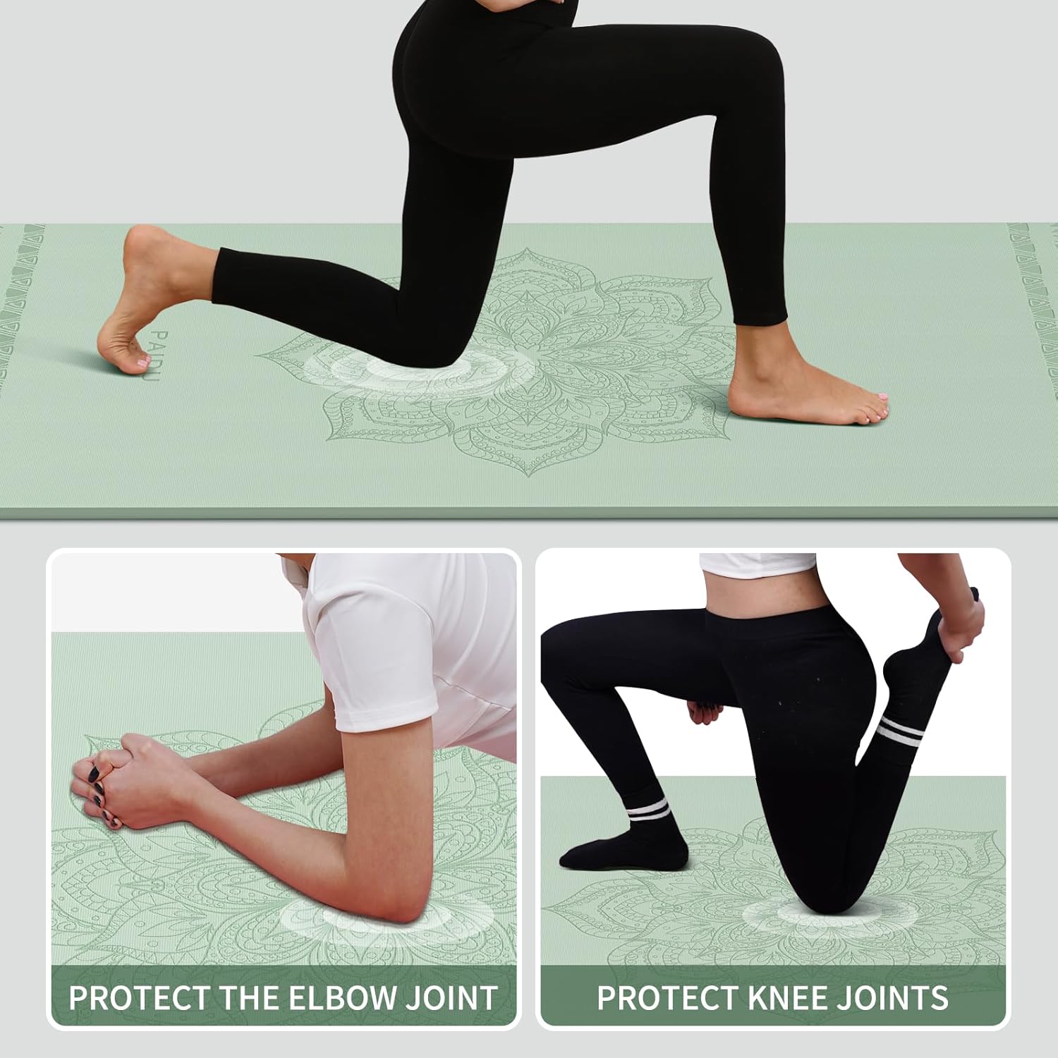 PIDO Large yoga mat extra wide and thick, comfortable non-slip exercise mat flooring for stretching, yoga studio, gym or home workout Green