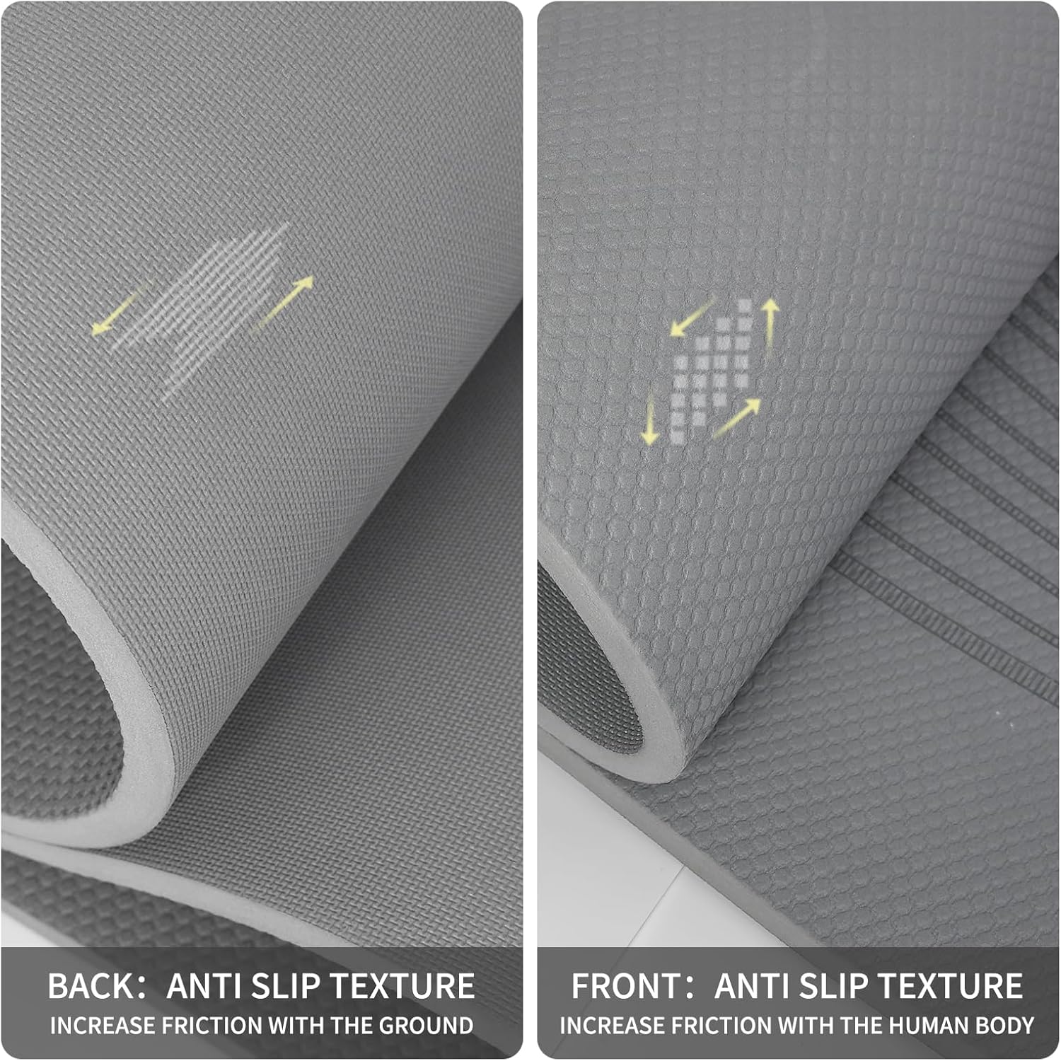 PIDO Large yoga mat extra wide and thick, comfortable non-slip exercise mat flooring for stretching, yoga studio, gym or home workout Grey