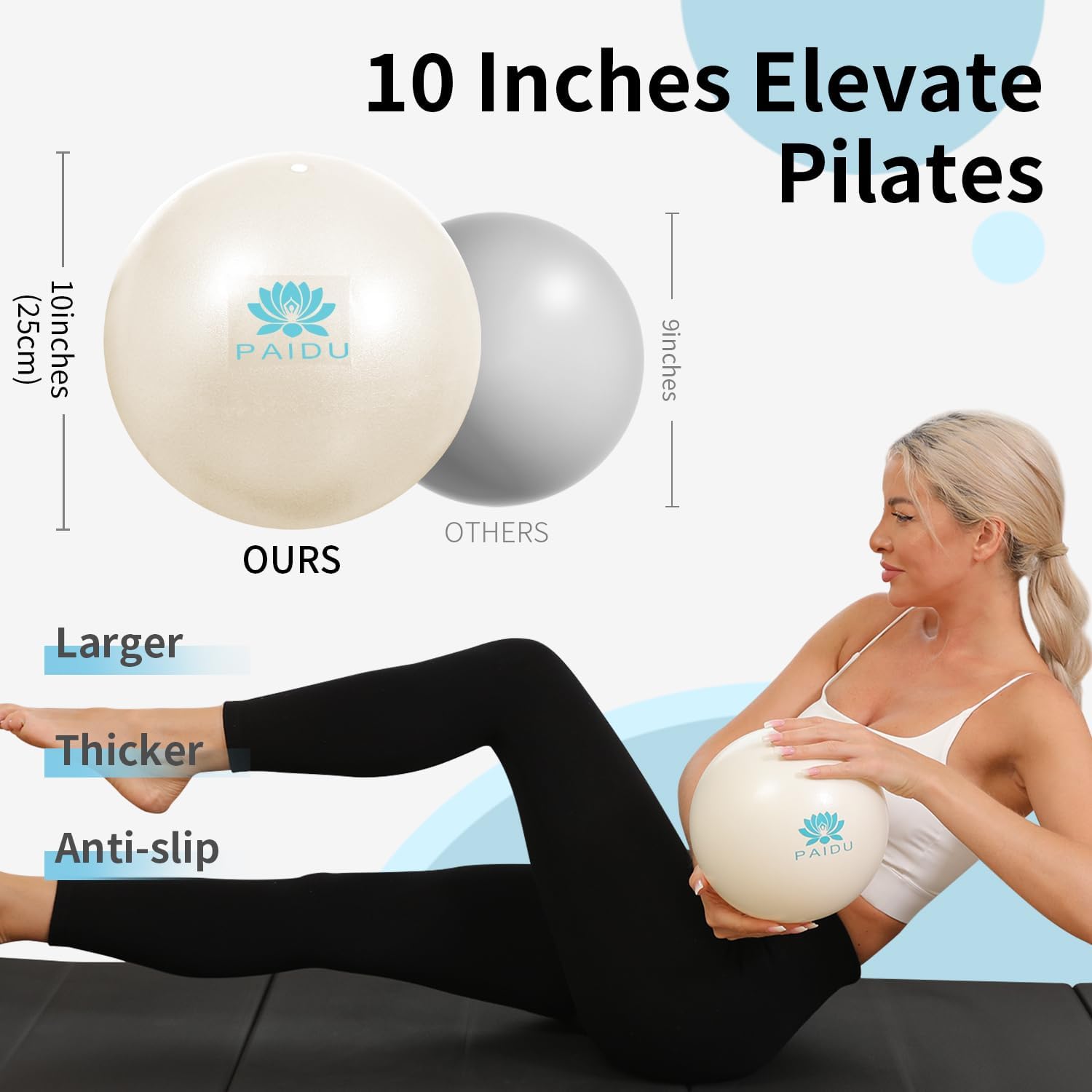 PIDO Pilates Ball 10-inch Core, Anti-Explosion and Anti-Slip Mini Yoga Balls white