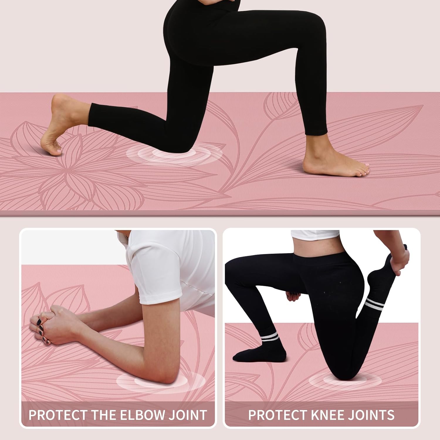 PIDO Large yoga mat extra wide and thick, comfortable non-slip exercise mat flooring for stretching, yoga studio, gym or home workout Pink