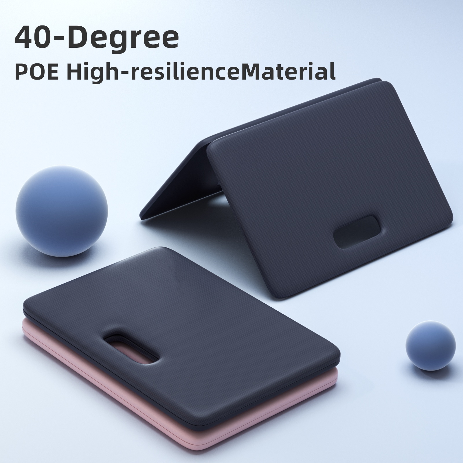 PIDO POE material two folding yoga mat non-slip shock absorption outdoor portable folding mat Navy blue