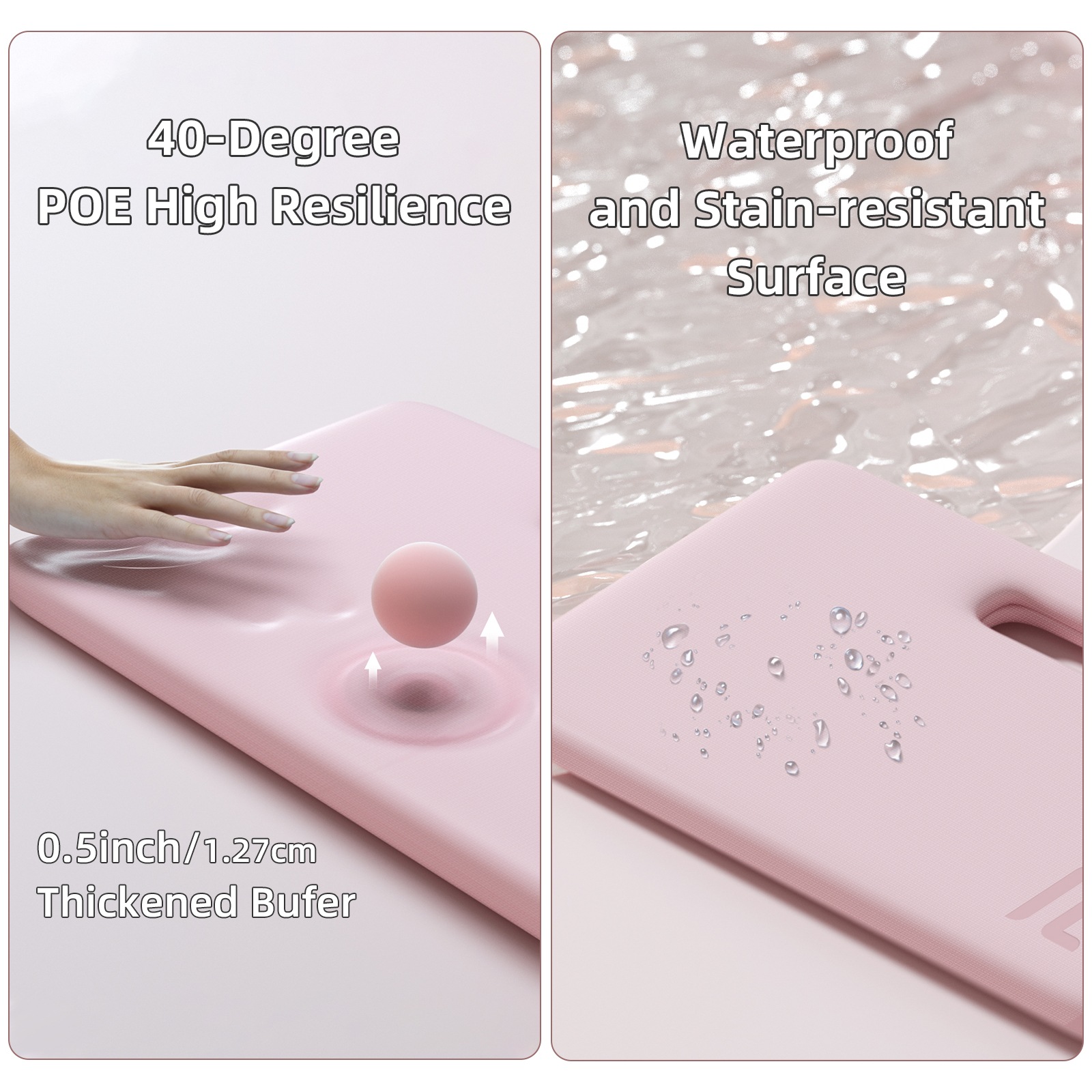 PIDO POE material two folding yoga mat non-slip shock absorption outdoor portable folding mat Pink