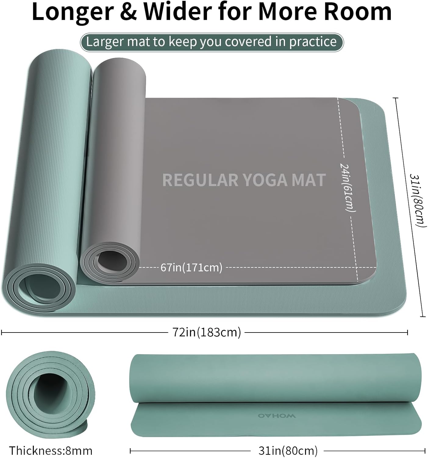 PIDO Non-Slip Yoga Mat,Durable with Carrying Strap for Yoga, Pilates, Home Gym Dark Green
