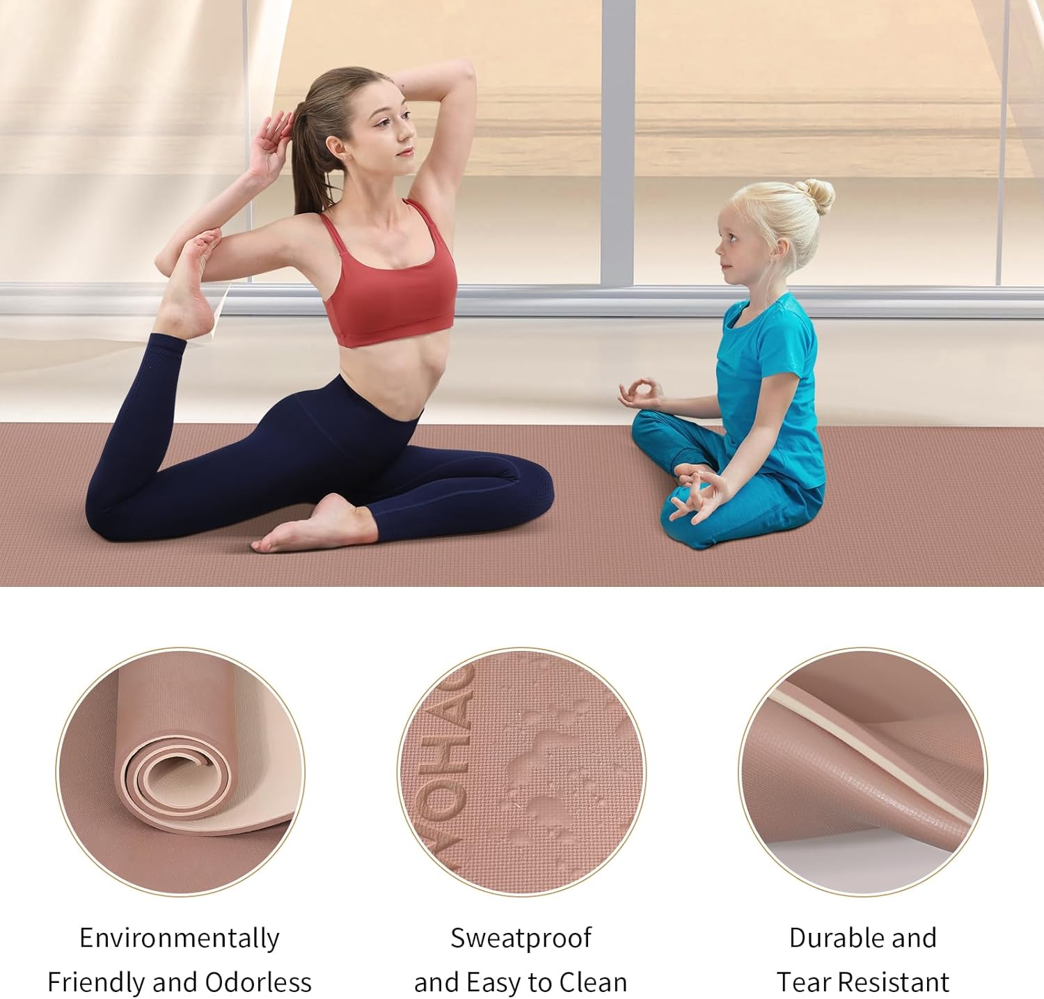 PIDO extra thick 8mm 6mm yoga mat double-sided non-slip exercise mat Brown+Apricot