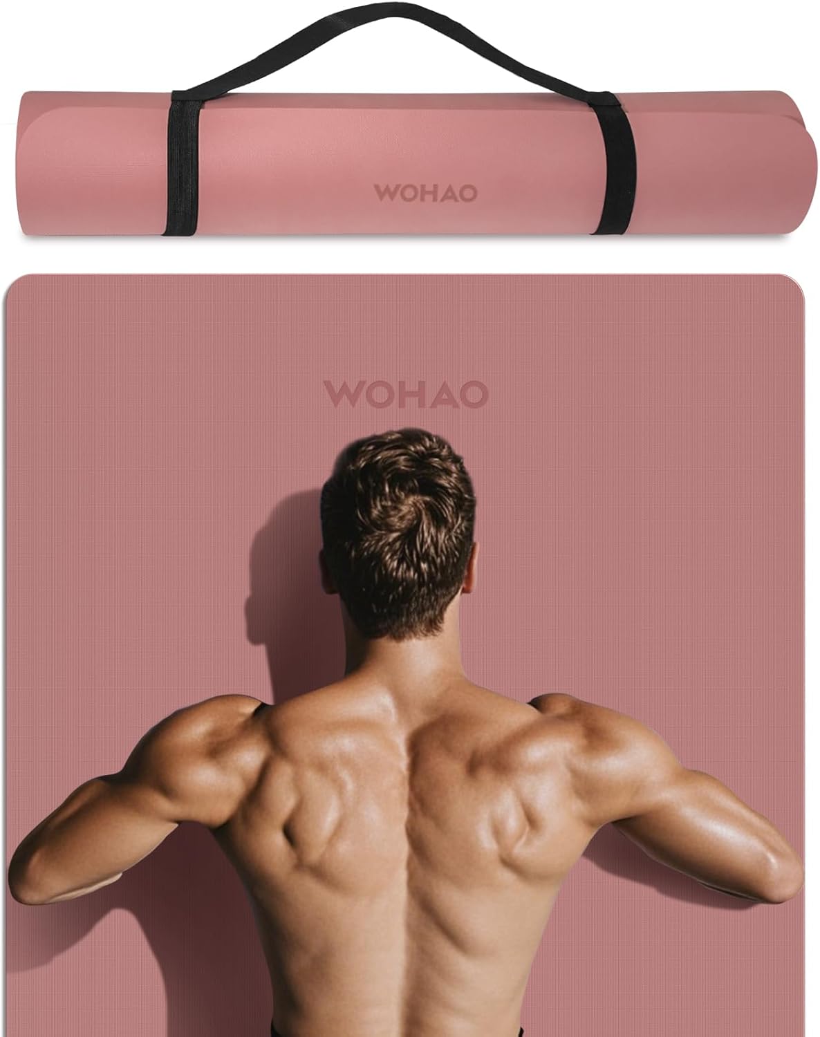 PIDO Non-Slip Yoga Mat,Durable with Carrying Strap for Yoga, Pilates, Home Gym Dark Pink