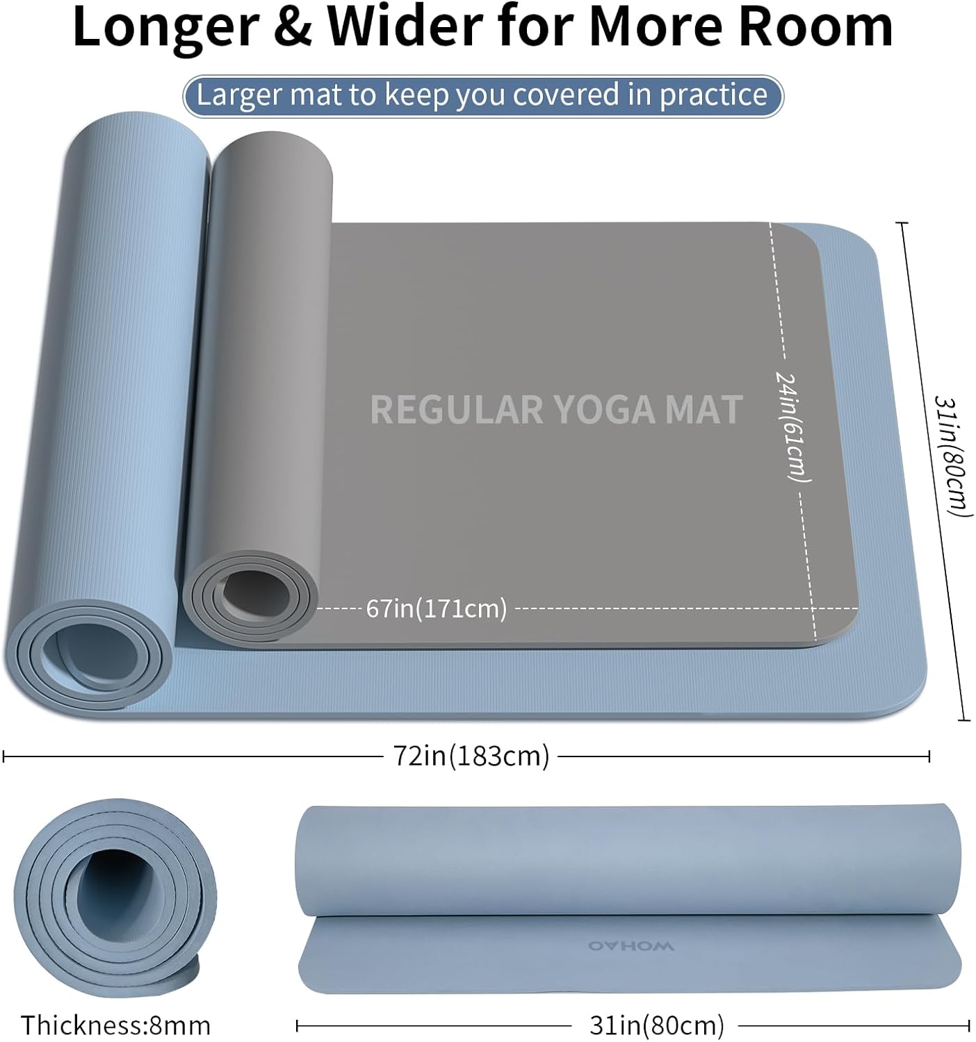 PIDO Non-Slip Yoga Mat,Durable with Carrying Strap for Yoga, Pilates, Home Gym Dark Blue