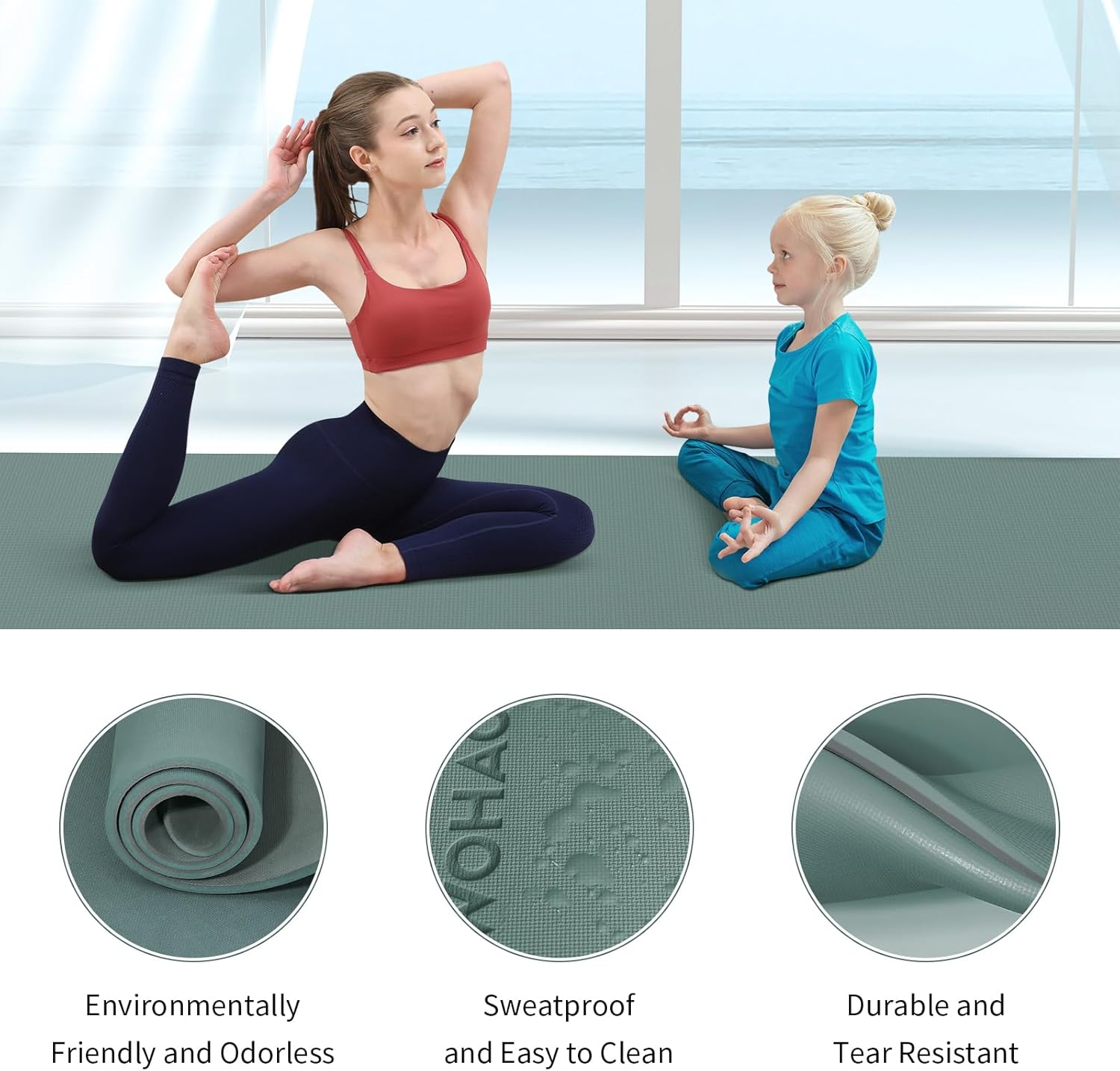 PIDO extra thick 8mm 6mm yoga mat double-sided non-slip exercise mat Dark Green+Dark Grey