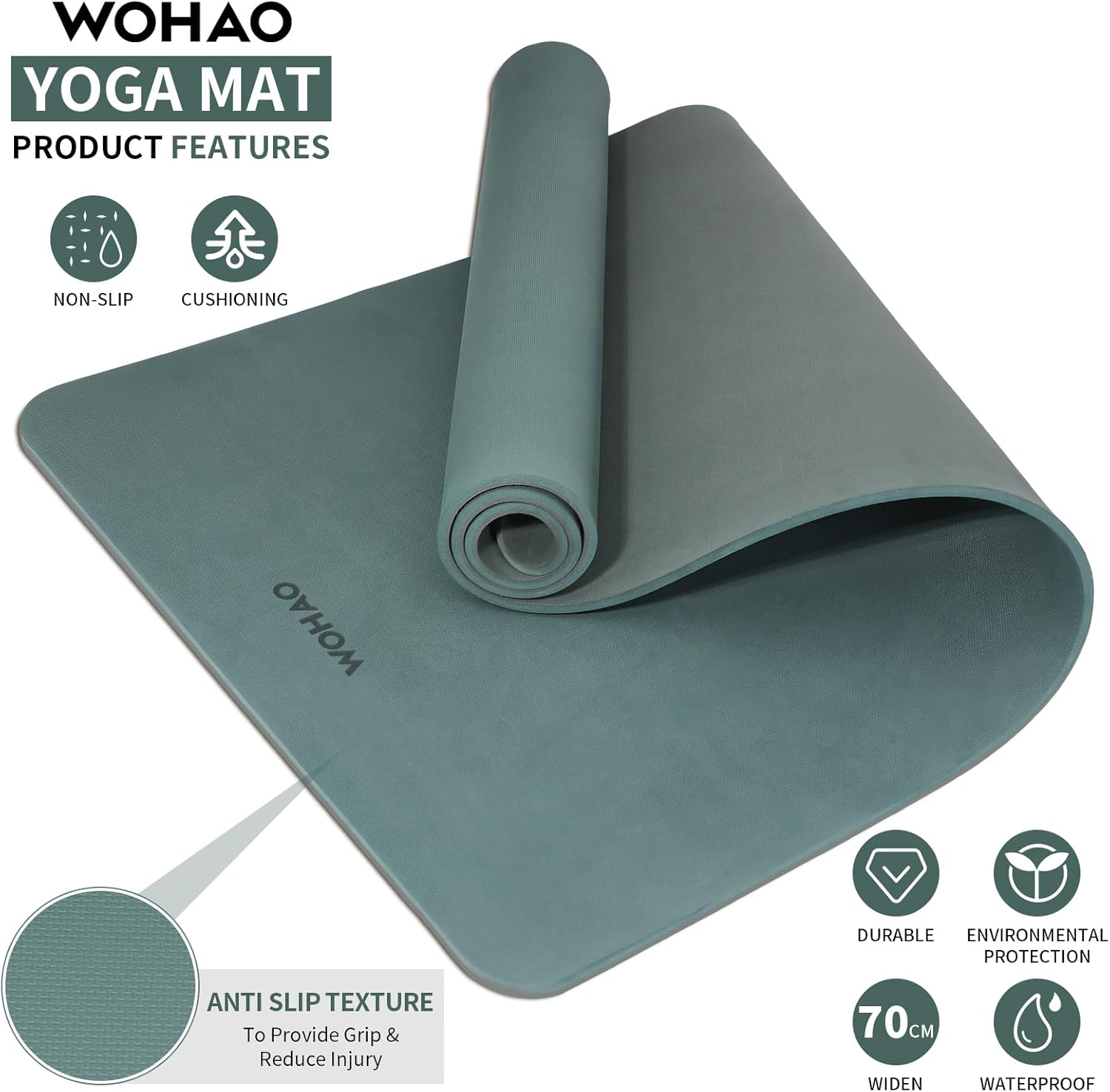 PIDO extra thick 8mm 6mm yoga mat double-sided non-slip exercise mat Dark Green+Dark Grey