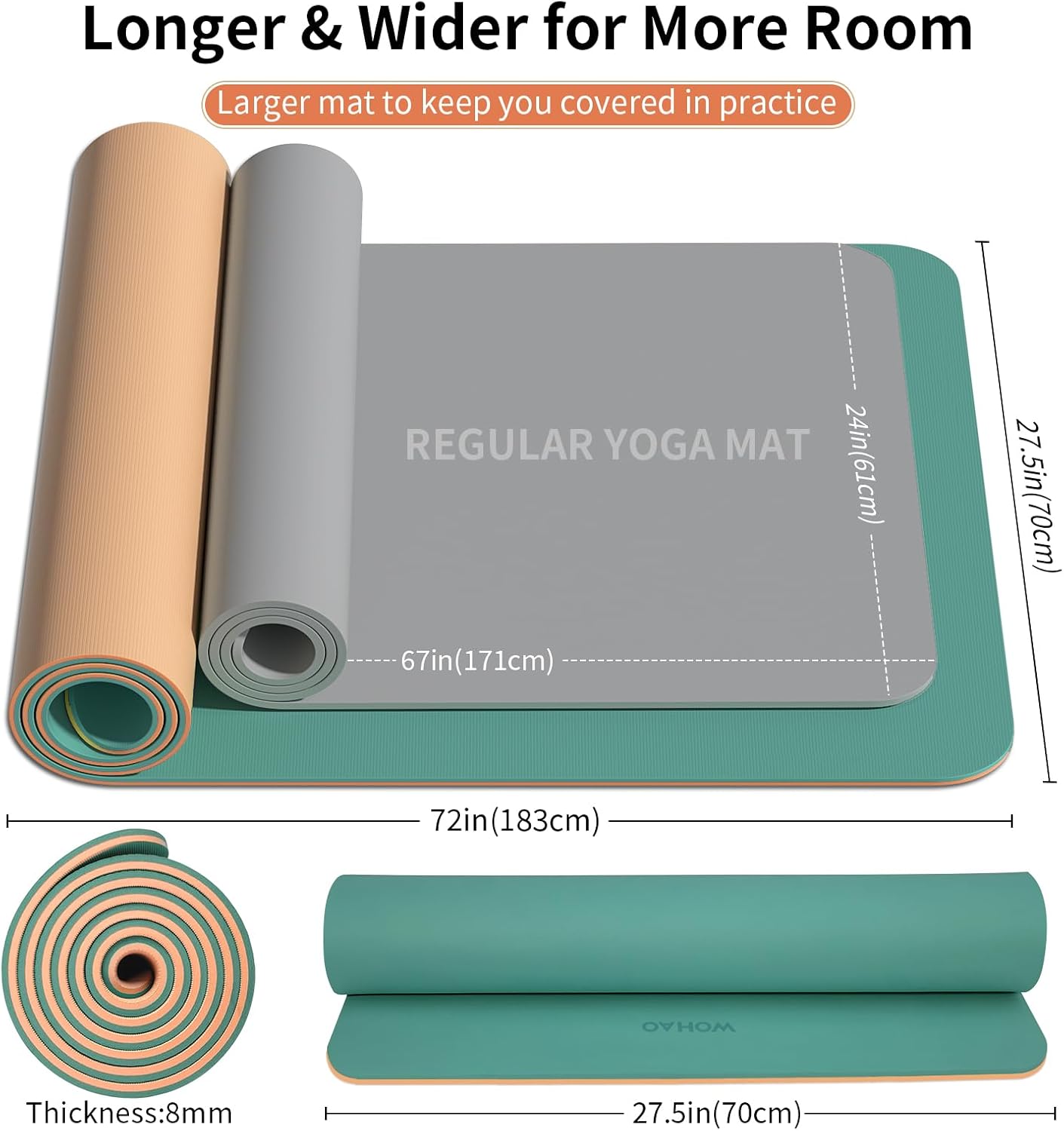 PIDO extra thick 8mm 6mm yoga mat double-sided non-slip exercise mat Dark Peacock Green+Orange