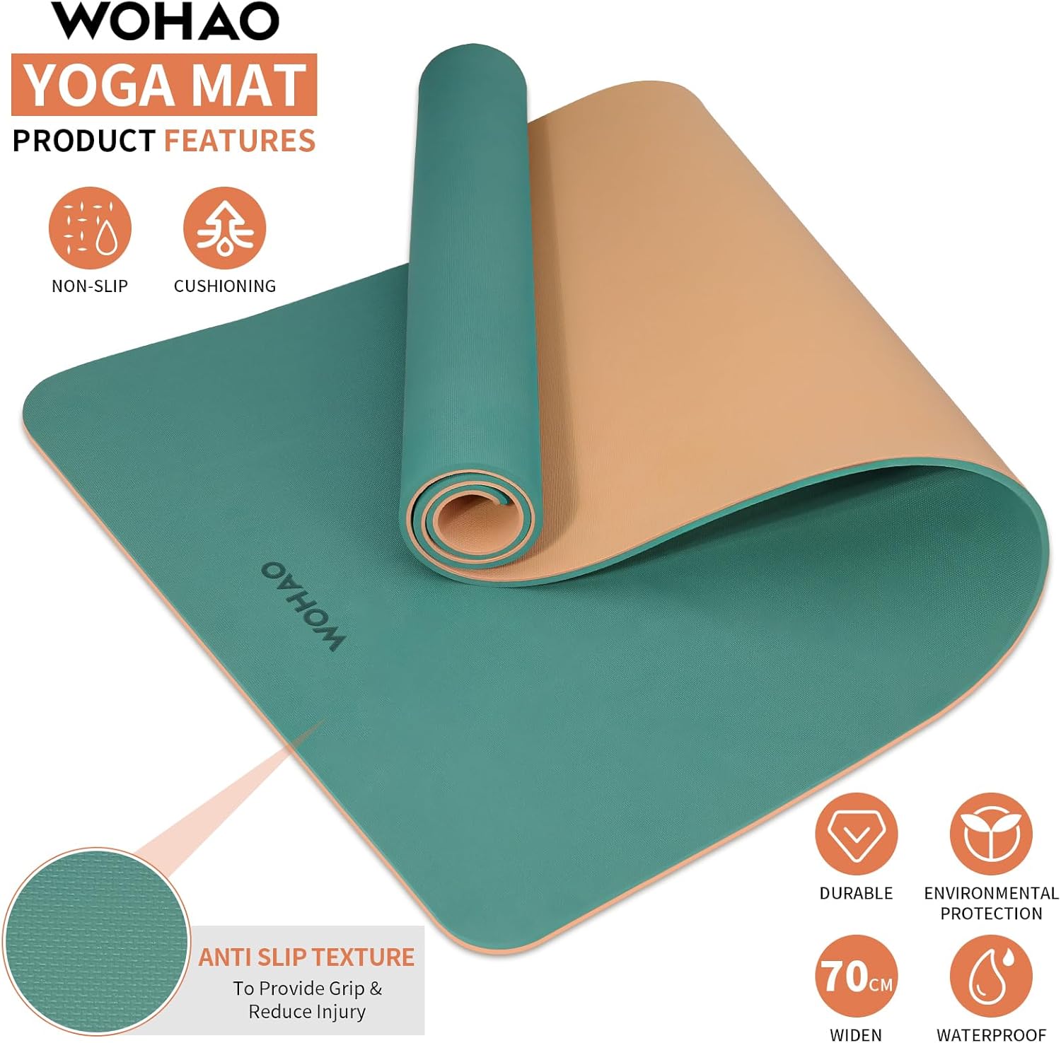 PIDO extra thick 8mm 6mm yoga mat double-sided non-slip exercise mat Dark Peacock Green+Orange