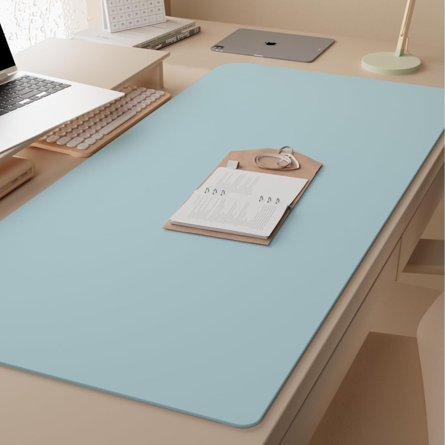 PIDO Reusable Writing Surface Desk Pad, PU with Silicone Coating, Multi-Color Non-Slip Mouse Pad Blue