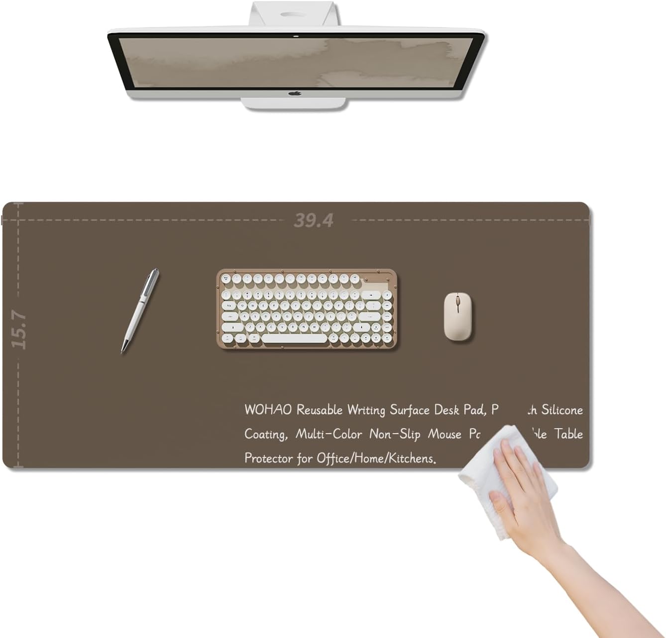 PIDO Reusable Writing Surface Desk Pad, PU with Silicone Coating, Multi-Color Non-Slip Mouse Pad Caramel