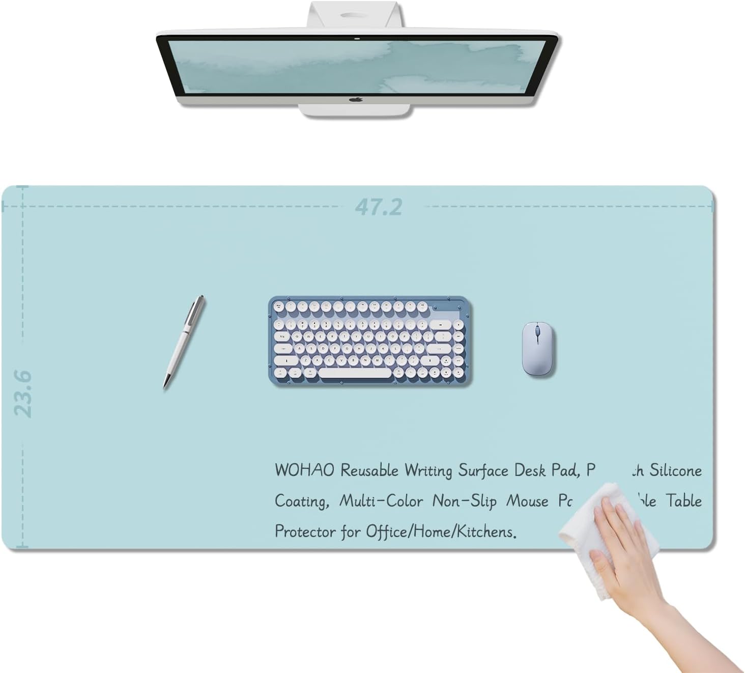 PIDO Reusable Writing Surface Desk Pad, PU with Silicone Coating, Multi-Color Non-Slip Mouse Pad Blue