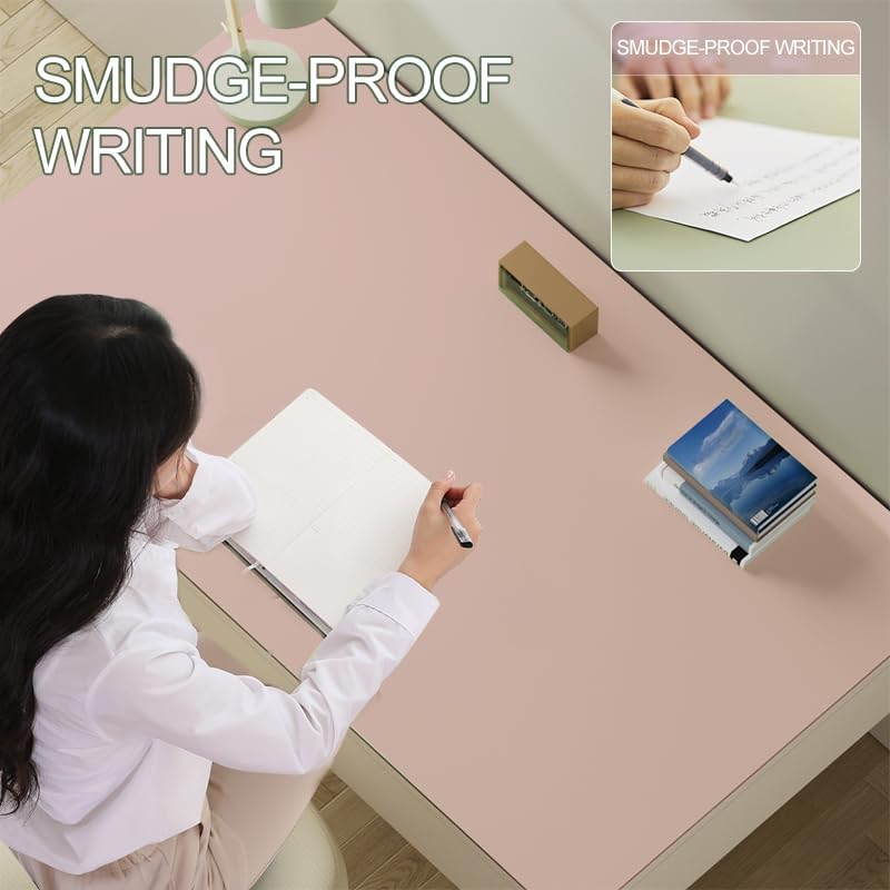 PIDO Reusable Writing Surface Desk Pad, PU with Silicone Coating, Multi-Color Non-Slip Mouse Pad Pink