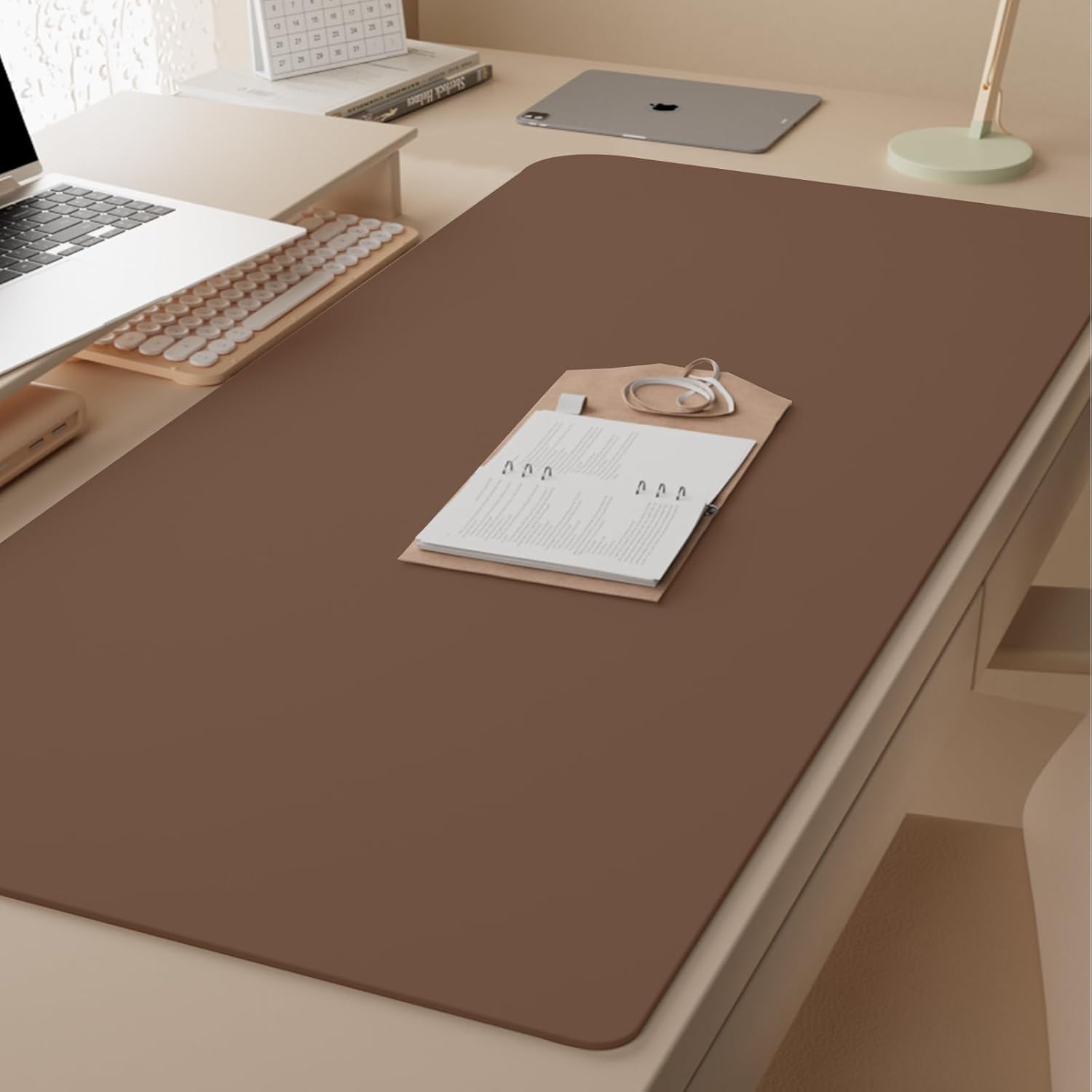PIDO Reusable Writing Surface Desk Pad, PU with Silicone Coating, Multi-Color Non-Slip Mouse Pad Caramel