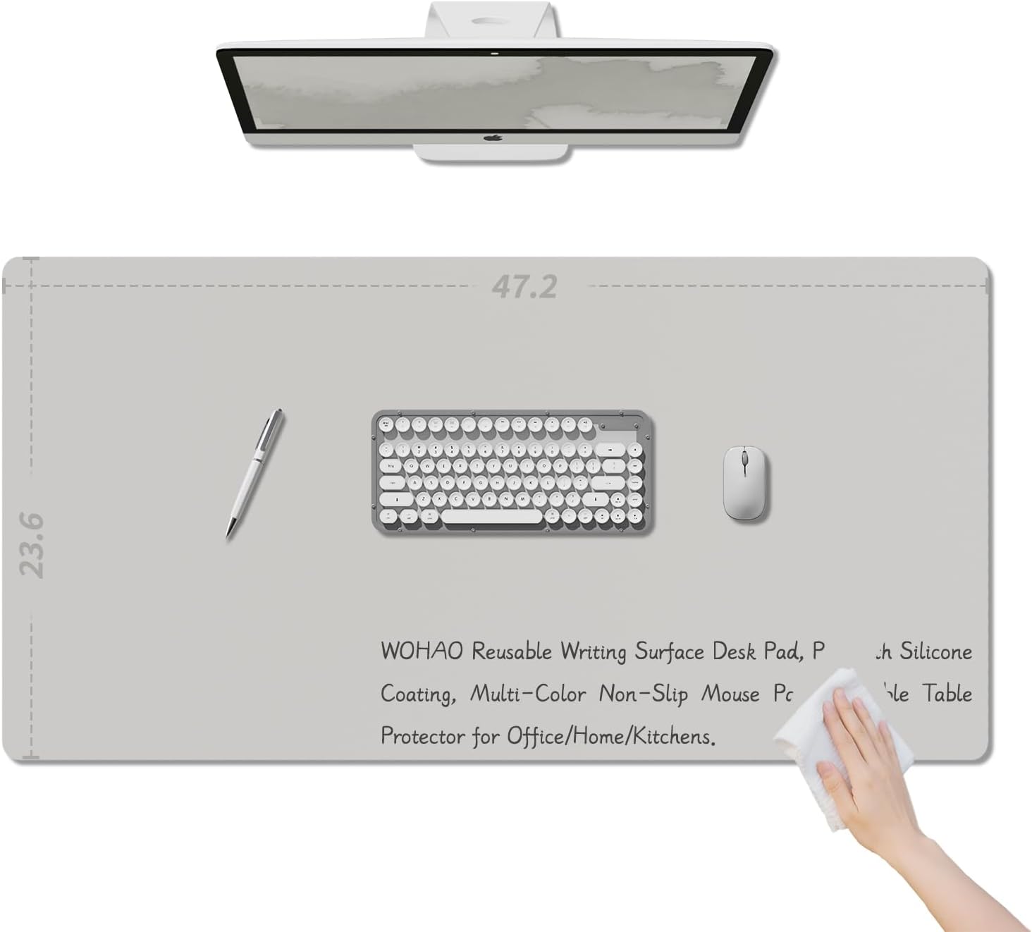 PIDO Reusable Writing Surface Desk Pad, PU with Silicone Coating, Multi-Color Non-Slip Mouse Pad Gray