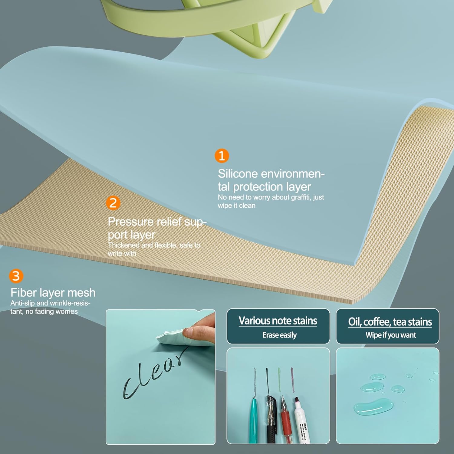 PIDO Reusable Writing Surface Desk Pad, PU with Silicone Coating, Multi-Color Non-Slip Mouse Pad Blue