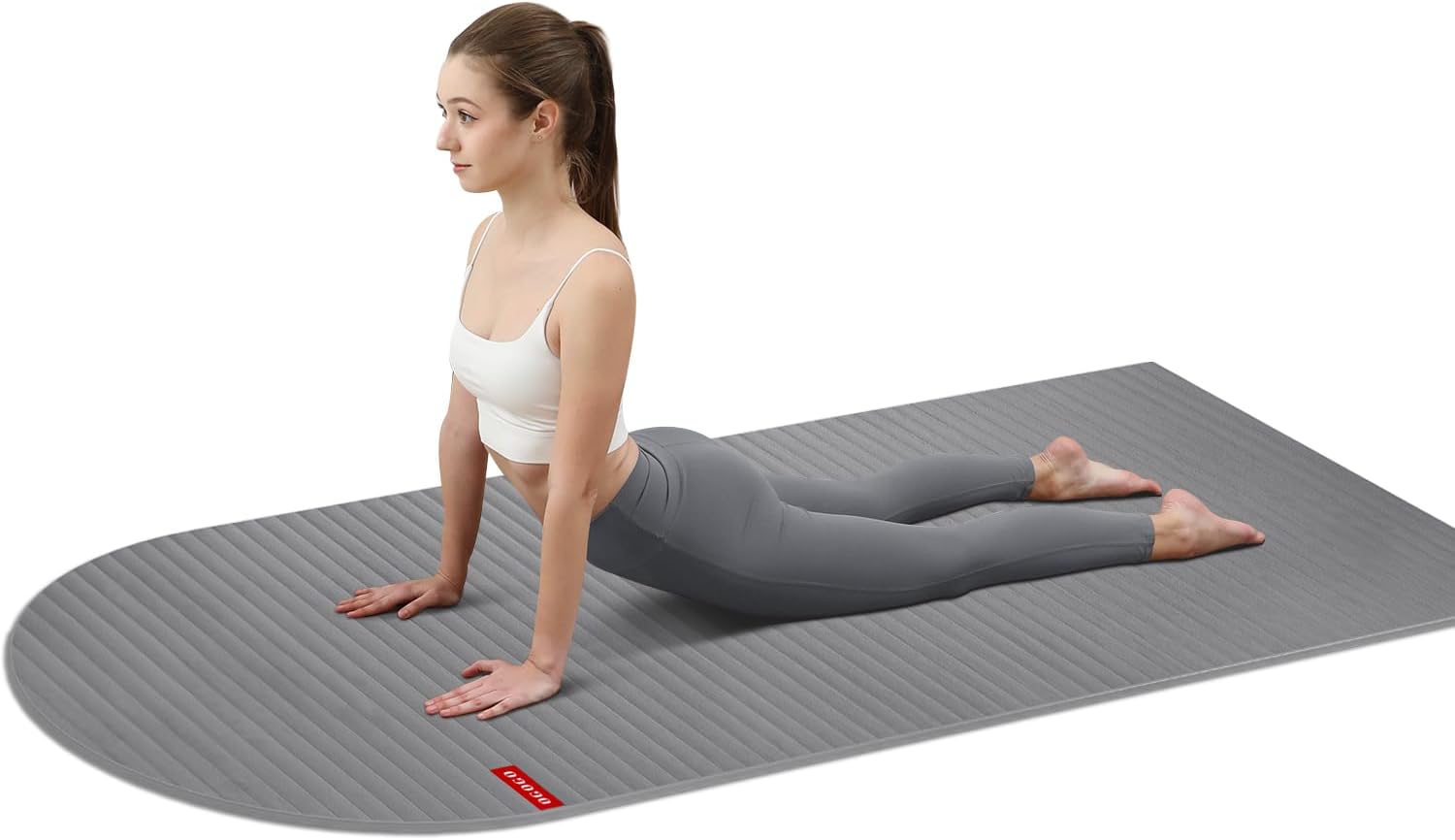 Fitness Mat with Suede Finish, Extra Long and Wide 74 x 26 x 1/3 Thick POE Material, Wavy Texture Non-Slip Design, Reinforced Edges, Includes Carrying Strap Black