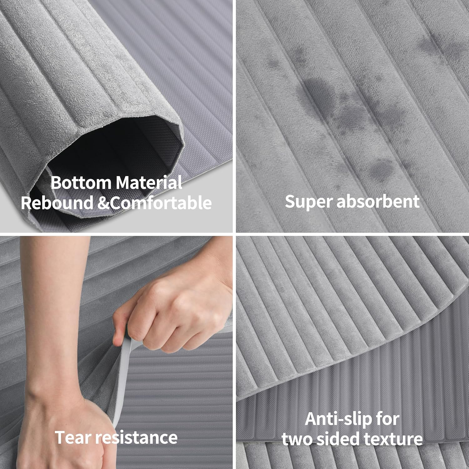 Fitness Mat with Suede Finish, Extra Long and Wide 74 x 26 x 1/3 Thick POE Material, Wavy Texture Non-Slip Design, Reinforced Edges, Includes Carrying Strap Black