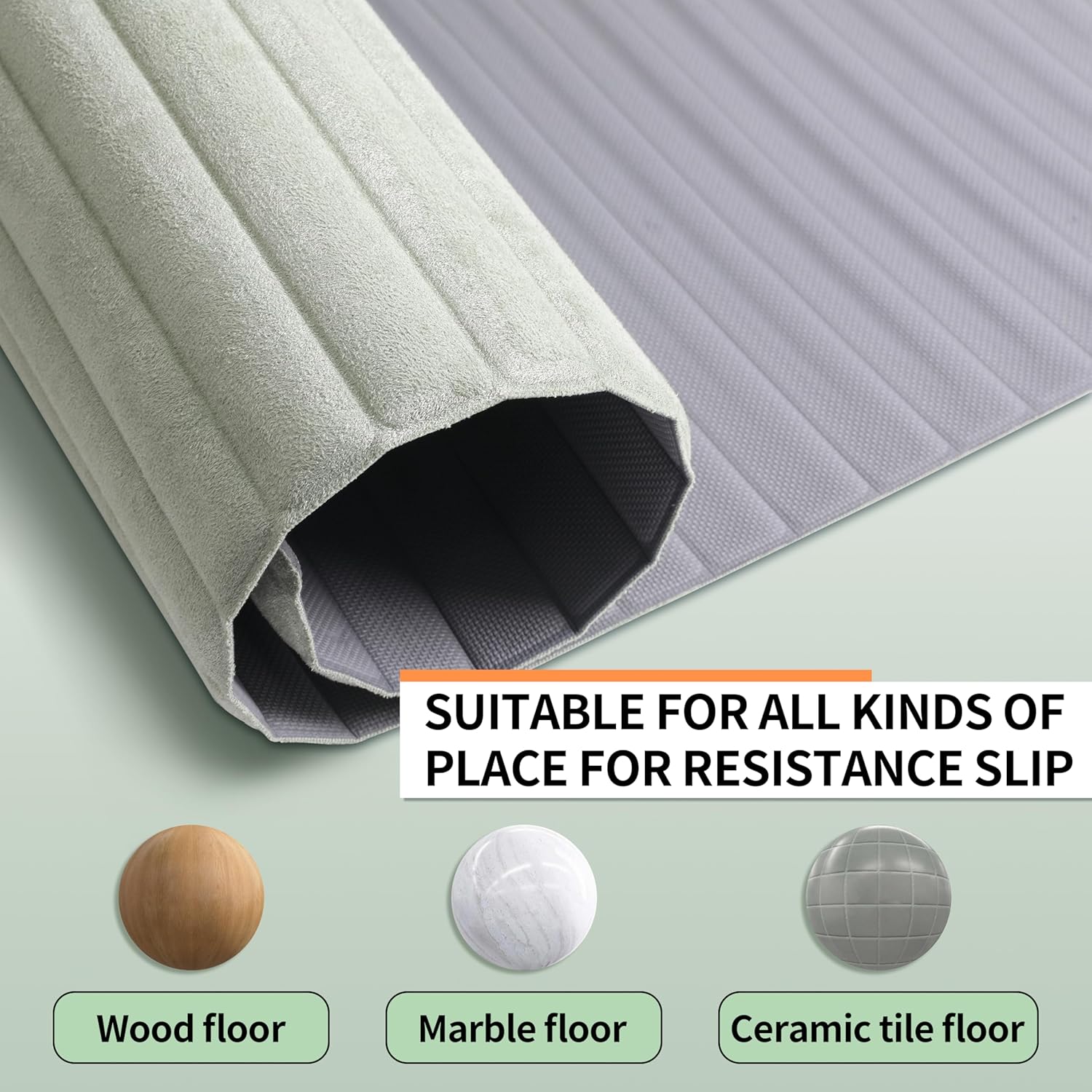 Fitness Mat with Suede Finish, Extra Long and Wide 74 x 26 x 1/3 Thick POE Material, Wavy Texture Non-Slip Design, Reinforced Edges, Includes Carrying Strap Green