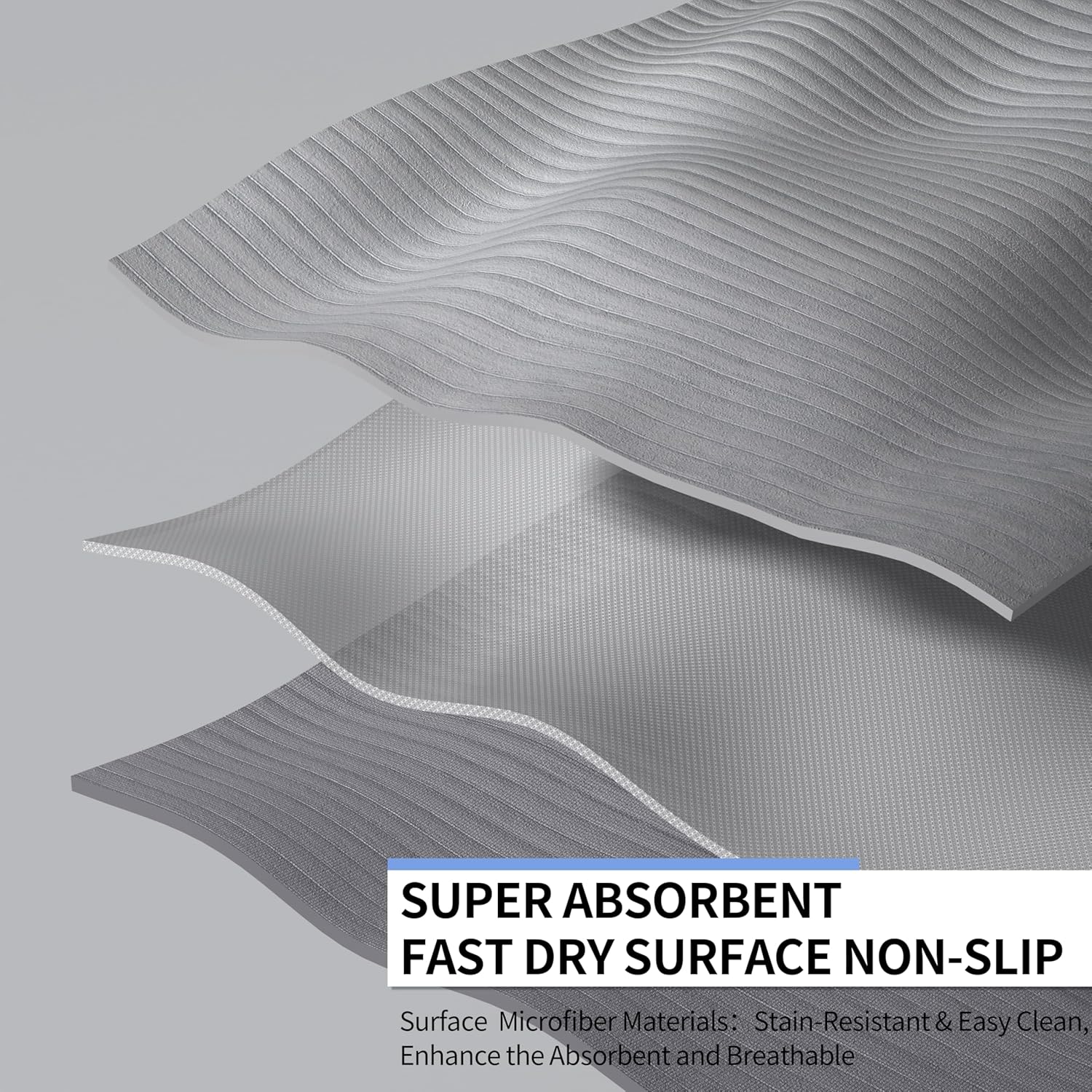 Fitness Mat with Suede Finish, Extra Long and Wide 74 x 26 x 1/3 Thick POE Material, Wavy Texture Non-Slip Design, Reinforced Edges, Includes Carrying Strap Black