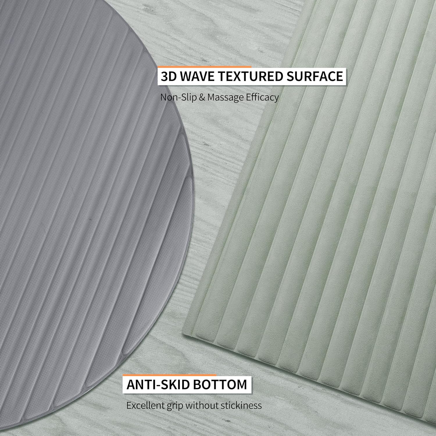 Fitness Mat with Suede Finish, Extra Long and Wide 74 x 26 x 1/3 Thick POE Material, Wavy Texture Non-Slip Design, Reinforced Edges, Includes Carrying Strap Green