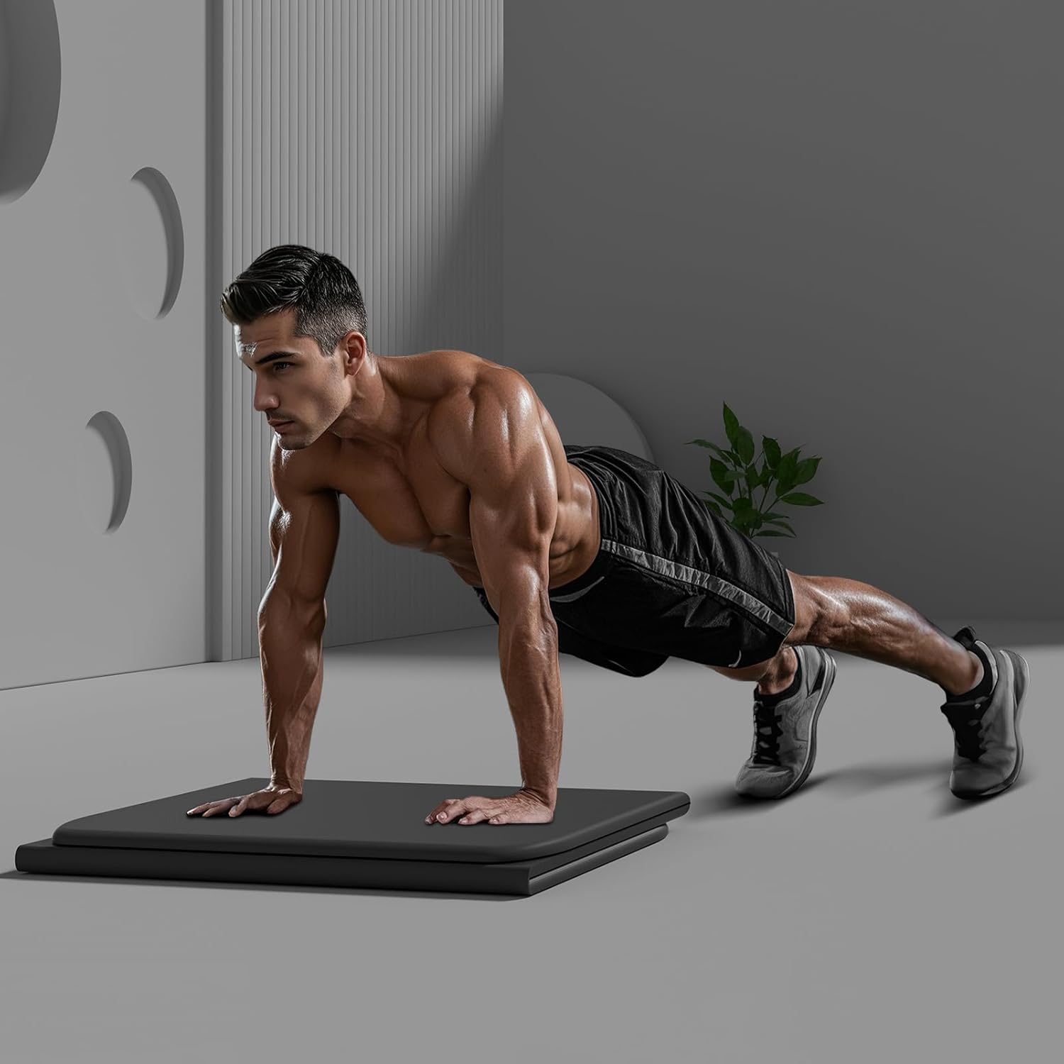 Folding Yoga Mat for Men, 1.0" Thick Yoga Kneeling Pad & 13"x24" POE Push Up Mat, Non-Slip Gym Exercise Mat, Portable Foldable Fitness Cushion for Home, Travel, Kids (Black)